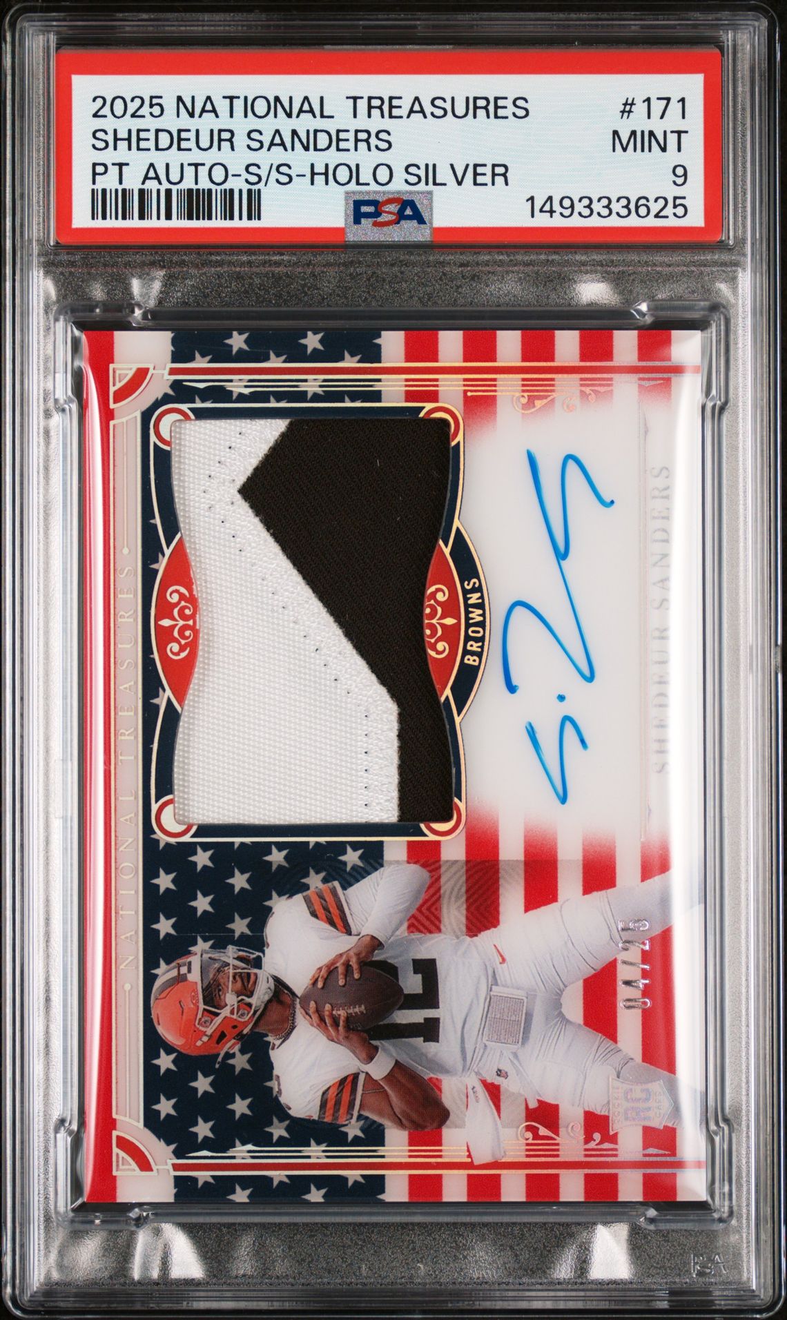 2025 Panini PANINI NATIONAL TREASURES PT AUTO-S/S-HOLO SILVER #171 Shedeur Sanders front