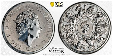 2021 £5 Queen's Beasts - Completer Silver 2oz MS67
