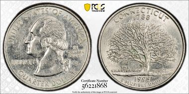 1999-D 25C Connecticut AU50