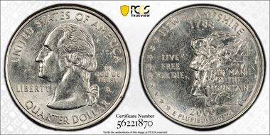 2000-D 25C New Hampshire AU58