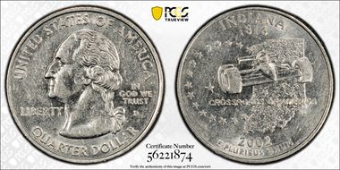 2002-D 25C Indiana AU50