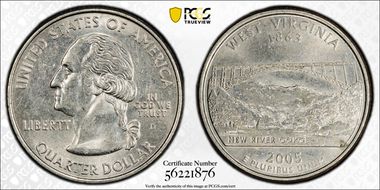 2005-D 25C West Virginia AU58