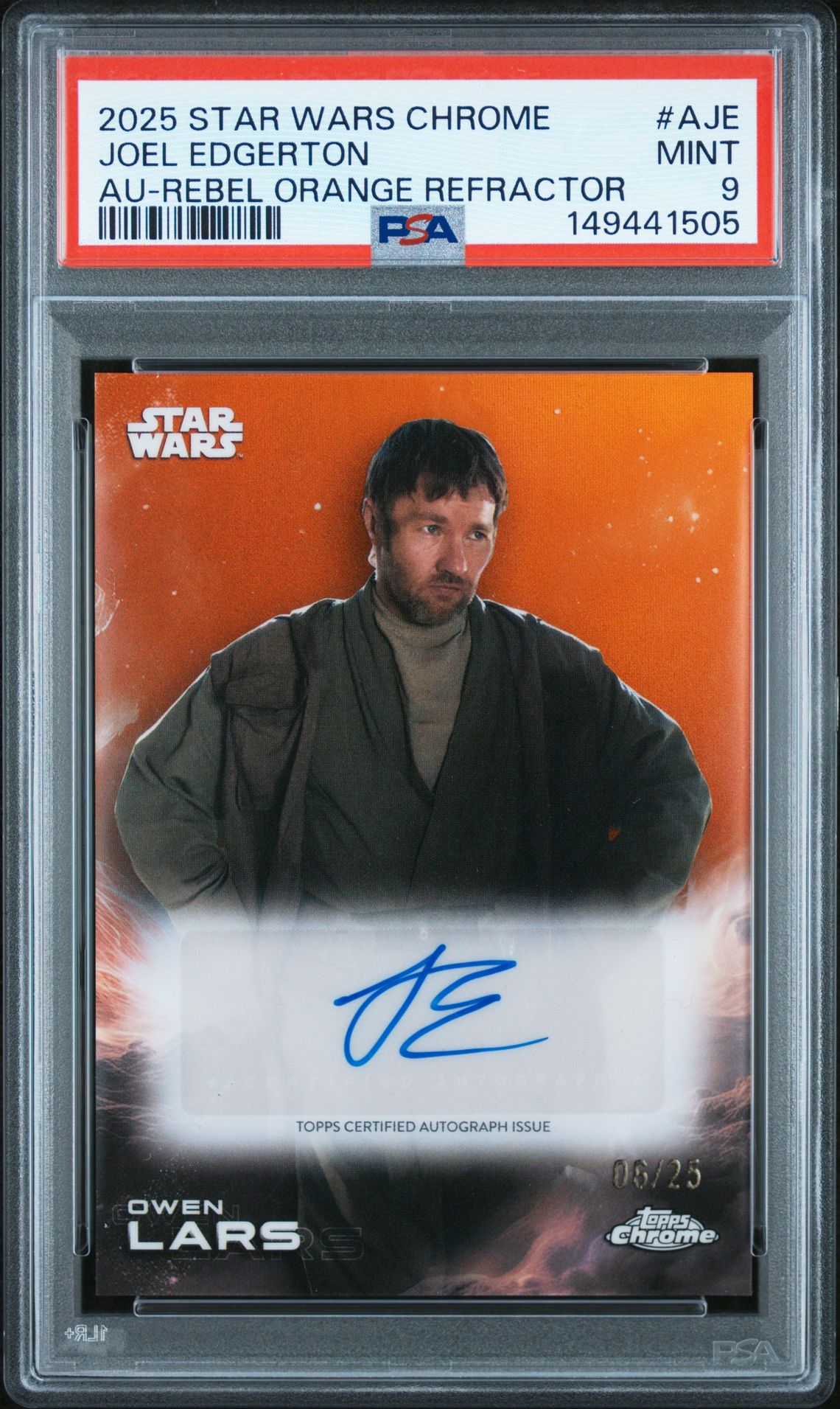 2025 Topps TOPPS CHROME STAR WARS AUTOGRAPHS AU-REBEL ORANGE REFRACTOR #AJE Joel Edgerton front