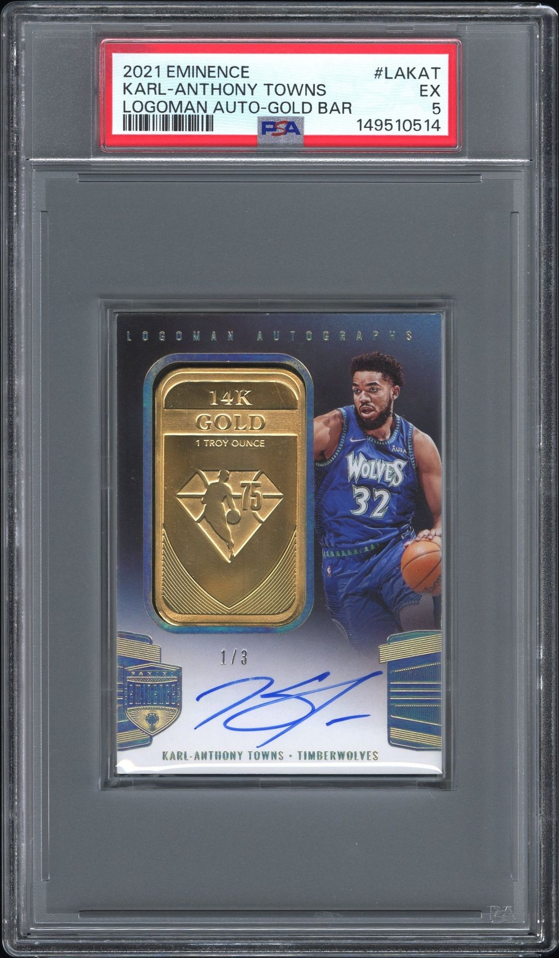 2021 Panini PANINI EMINENCE LOGOMAN AUTOGRAPHS GOLD BAR #LAKAT Karl-Anthony Towns front