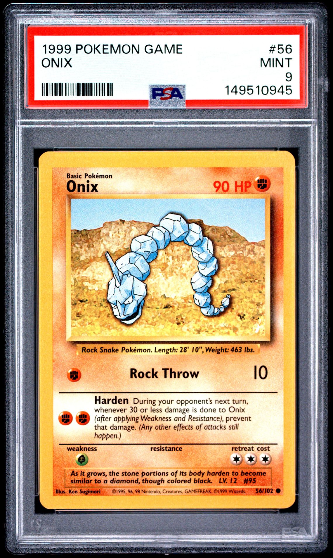 1999 POKEMON GAME #56 Onix front