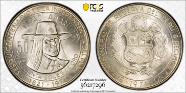 1971-L 50 Sol 150th Ann. Independence KM-256  Ag MS67