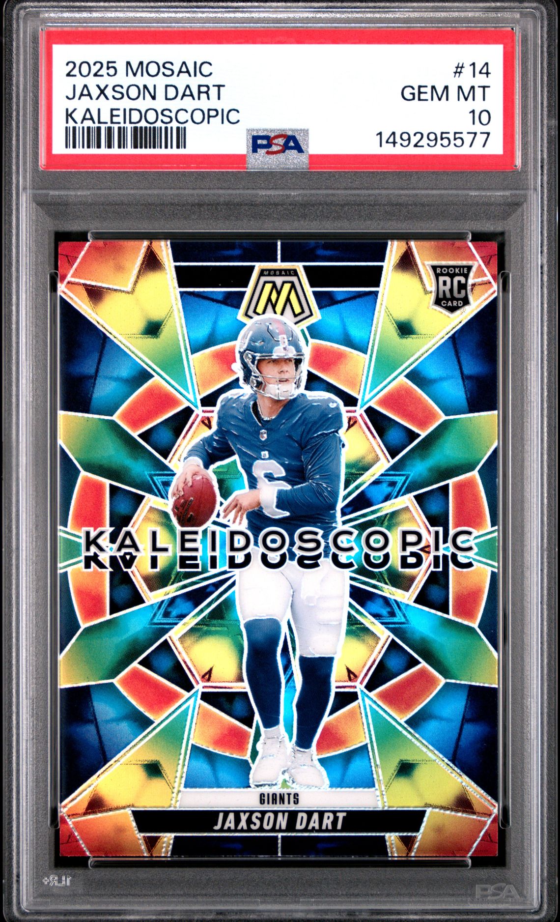 2025 Panini Mosaic Kaleidoscopic Jaxson Dart #14 Gem Mt 10 front view - PSA graded GEM MT 10