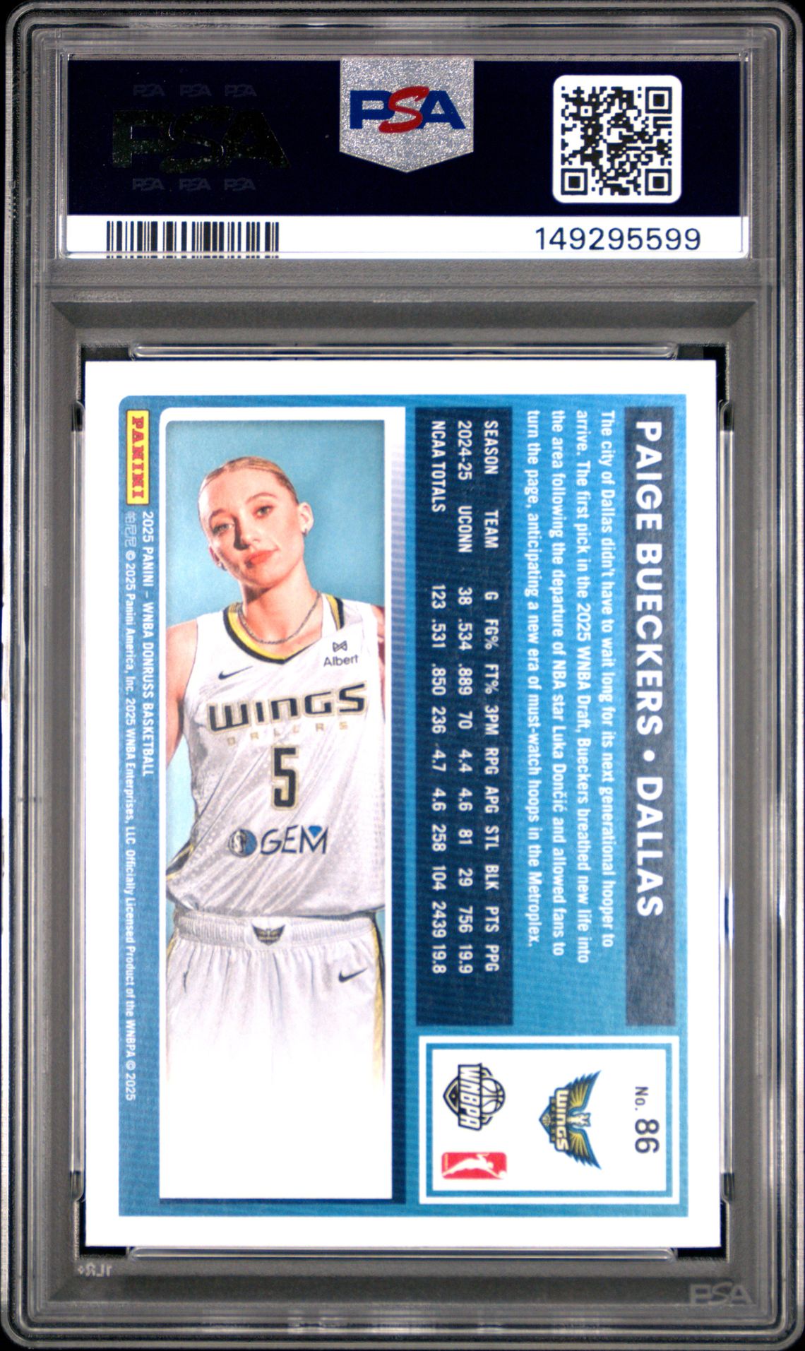 2025 Panini Donruss Wnba Paige Bueckers #86 Mint 9 back