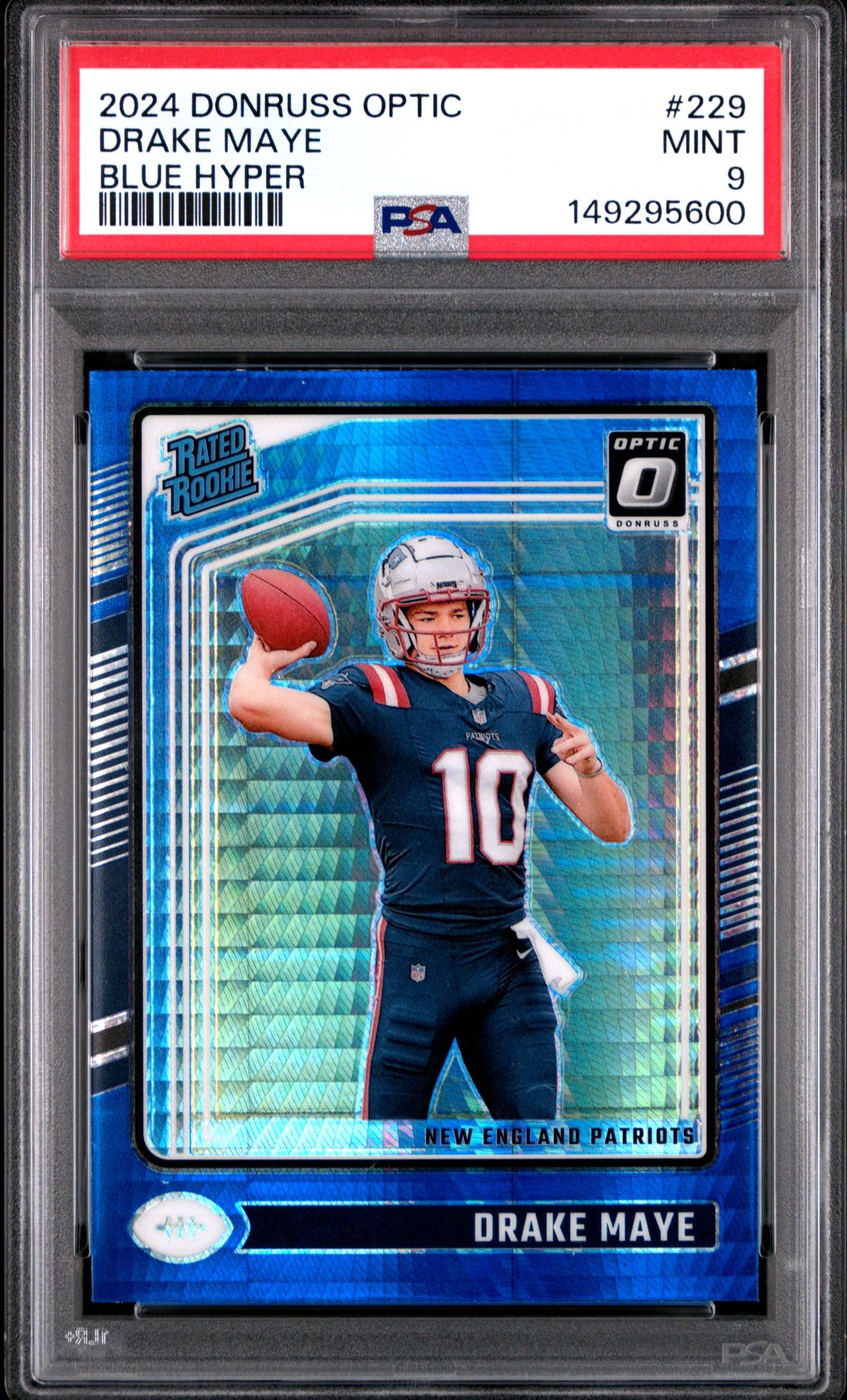 2024 Panini Donruss Optic Drake Maye #229 (Blue Hyper) Mint 9 front