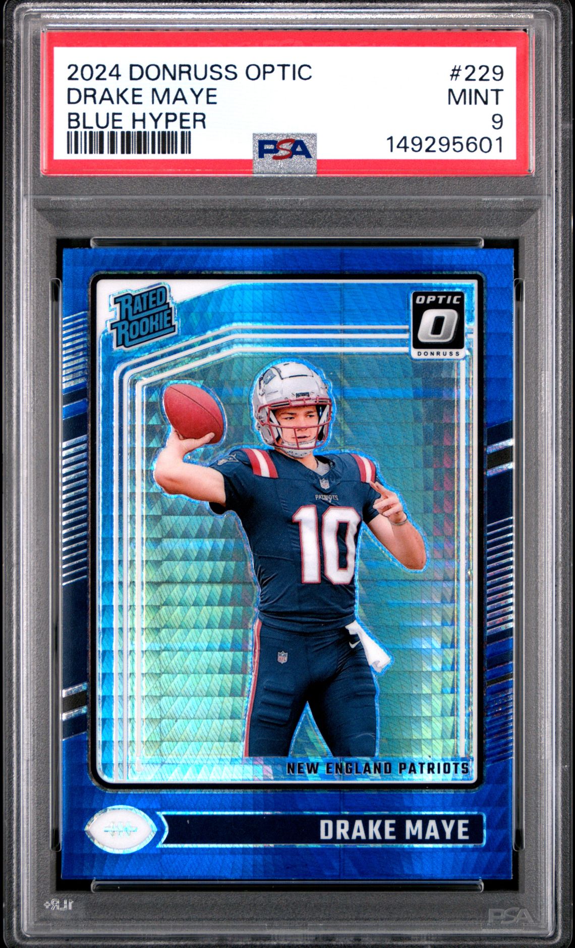 2024 Panini Donruss Optic Drake Maye #229 (Blue Hyper) Mint 9 front