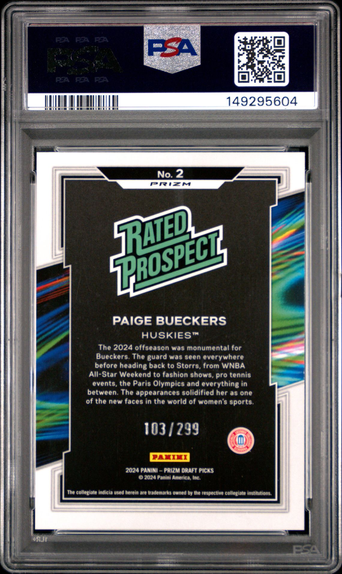 2024 Panini Prizm Draft Picks Rated Prospect Paige Bueckers #2 (Rated Prospect-Red Pulsar) Gem Mt 10 back