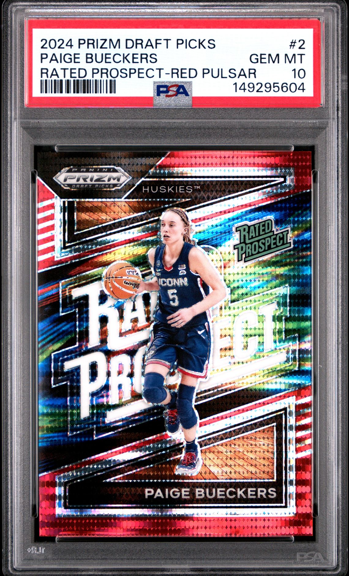 2024 Panini Prizm Draft Picks Rated Prospect Paige Bueckers #2 (Rated Prospect-Red Pulsar) Gem Mt 10 front
