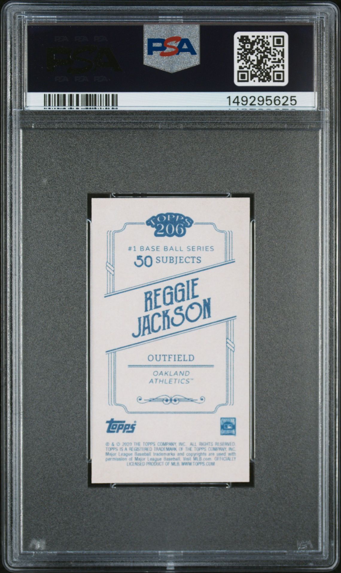 2020 Topps 206 Reggie Jackson Gem Mt 10 back view - PSA certificate #149295625