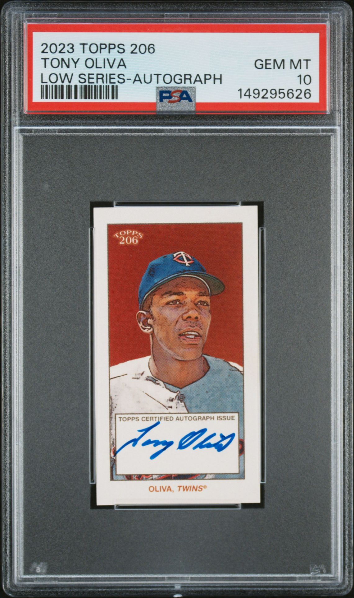 2023 Topps 206 Low Series Autograph Tony Oliva (Low Series-Autograph) Gem Mt 10 front view - PSA graded GEM MT 10
