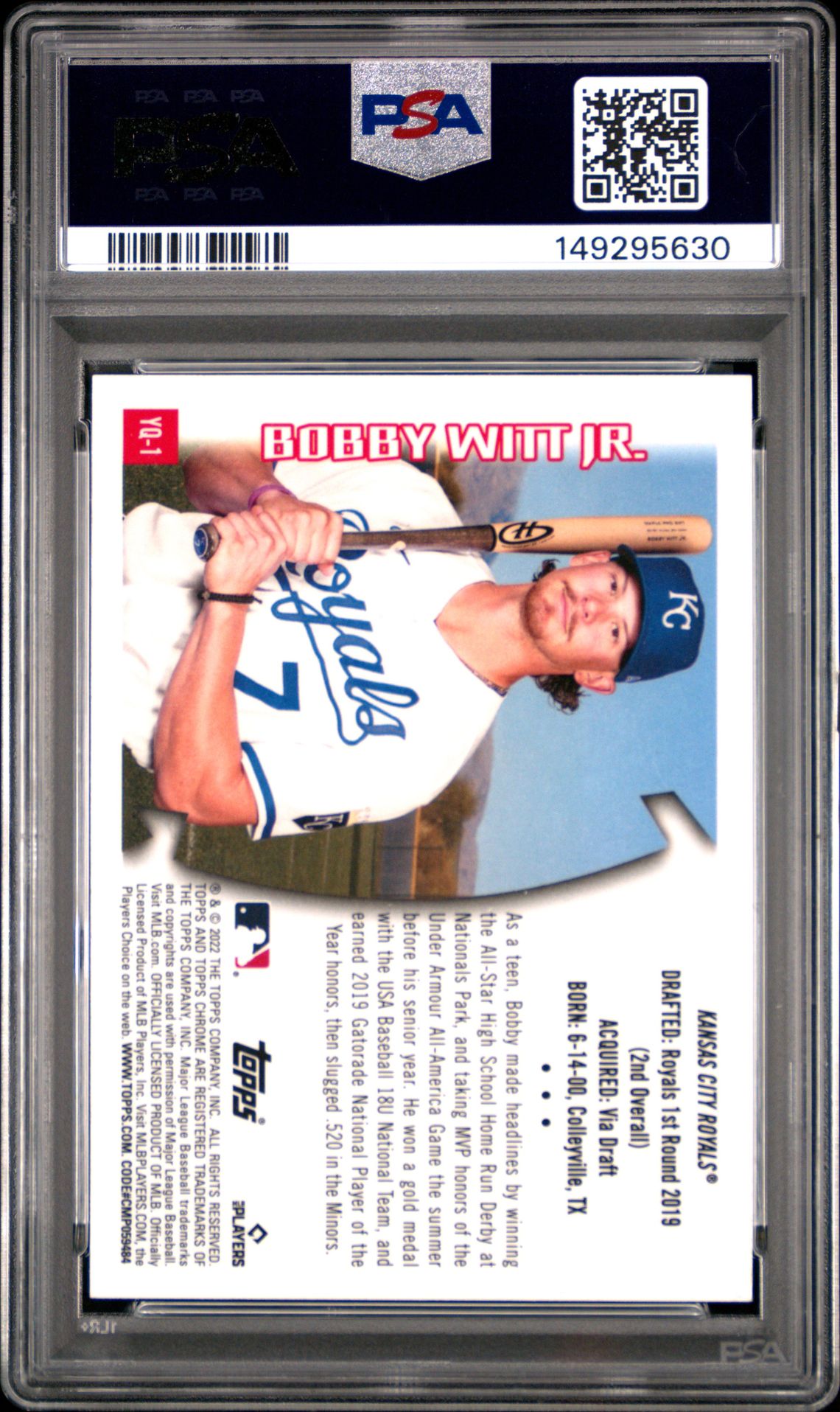 2022 Topps Chrome Sonic 1996 Youthquake Bobby Witt Jr #Yq1 (1996 Youthquake) Gem Mt 10 back