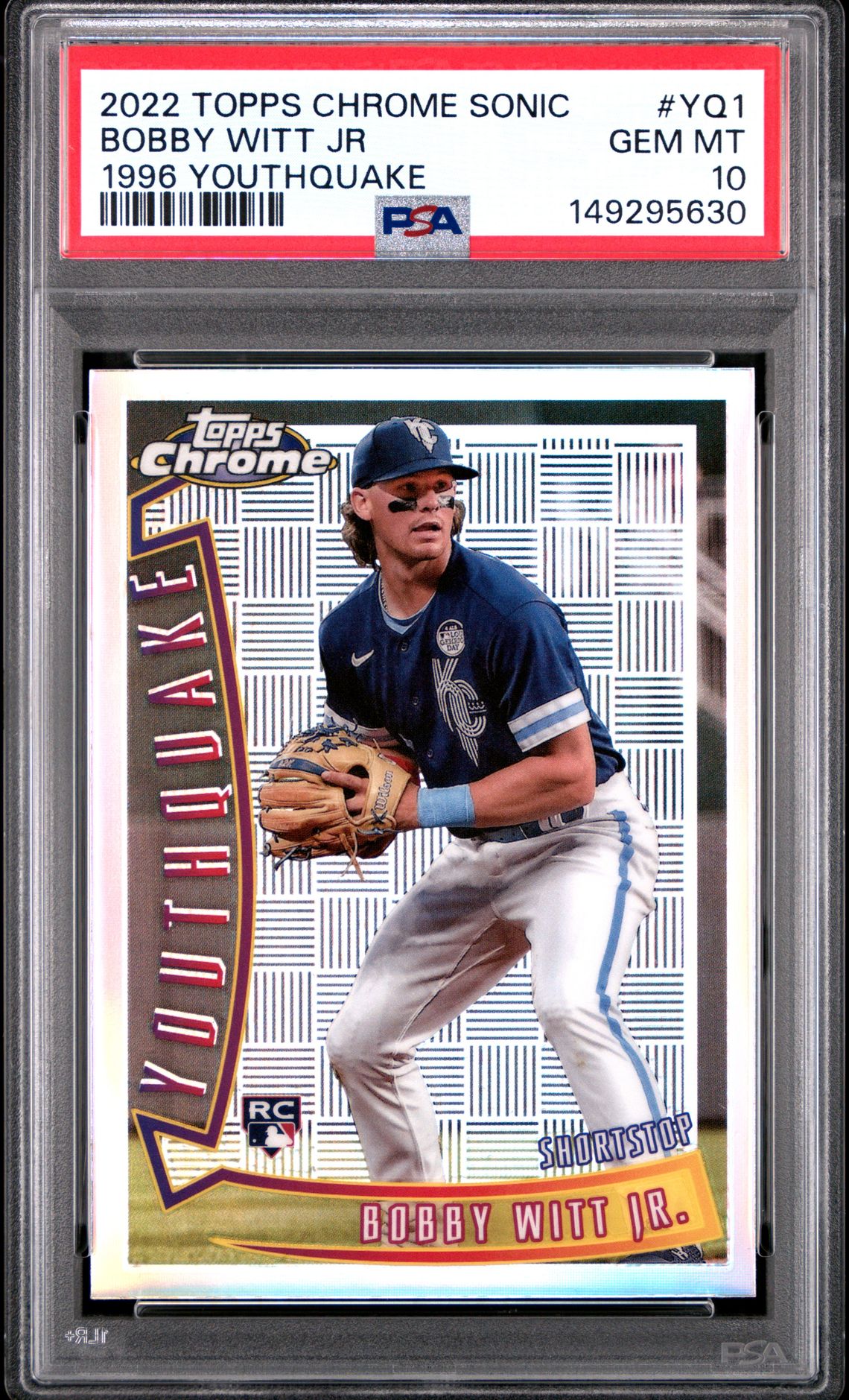 2022 Topps Chrome Sonic 1996 Youthquake Bobby Witt Jr #Yq1 (1996 Youthquake) Gem Mt 10 front