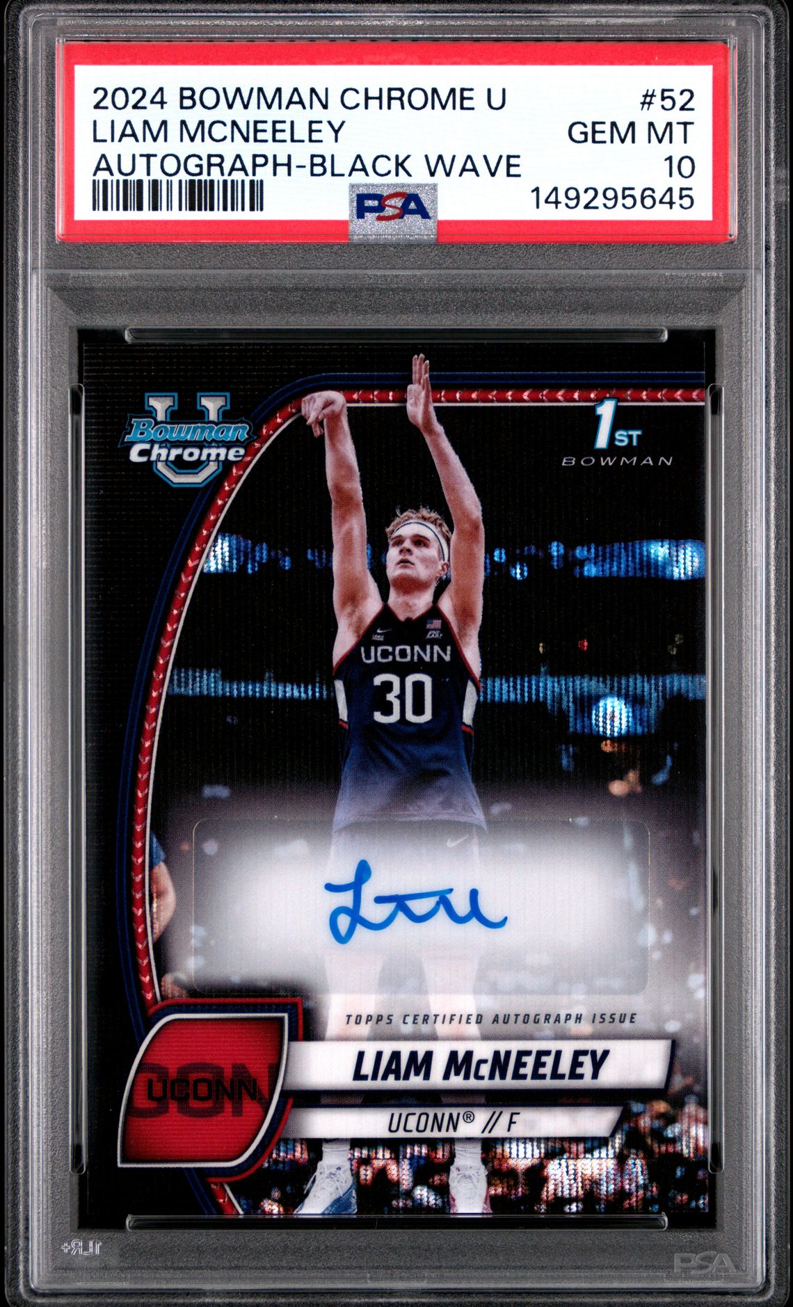 2024 Bowman Chrome University Liam Mcneeley #52 (Autograph-Black Wave) Gem Mt 10 front