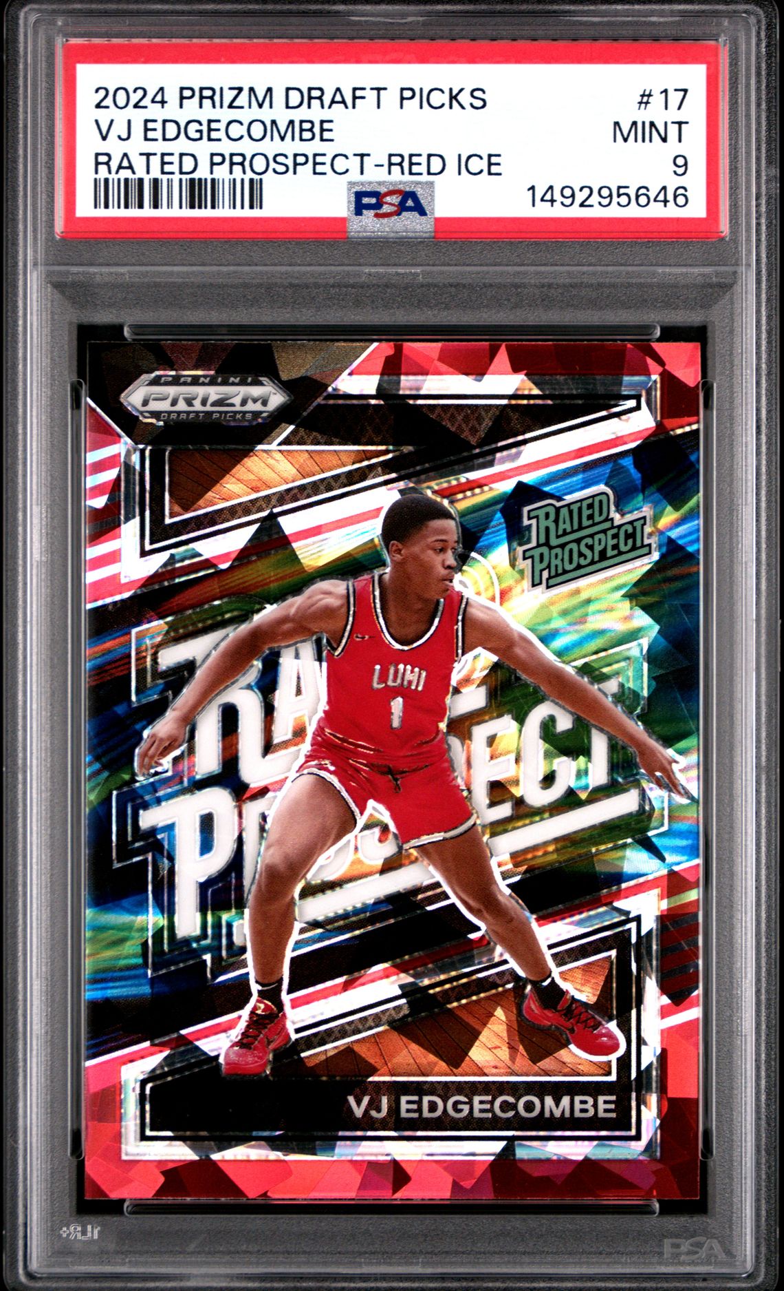 2024 Panini Prizm Draft Picks Rated Prospect Vj Edgecombe #17 (Rated Prospect-Red Ice) Mint 9 front