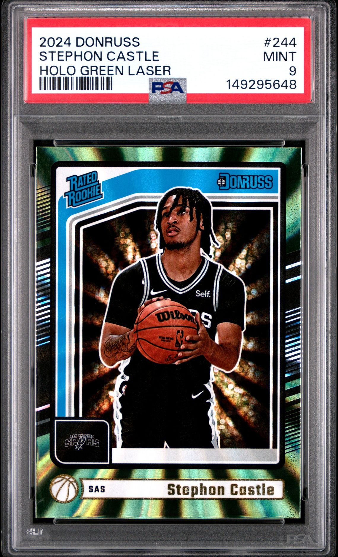 2024 Panini Donruss Stephon Castle #244 (Holo Green Laser) Mint 9 front