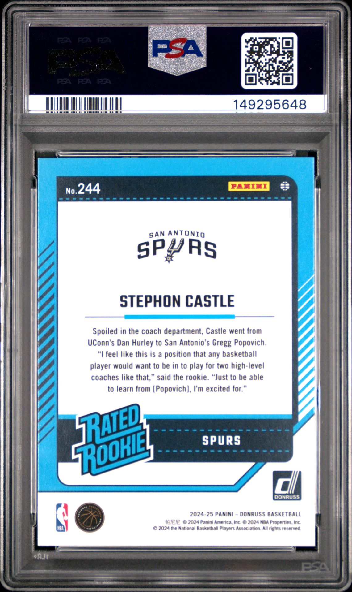 2024 Panini Donruss Stephon Castle #244 (Holo Green Laser) Mint 9 back