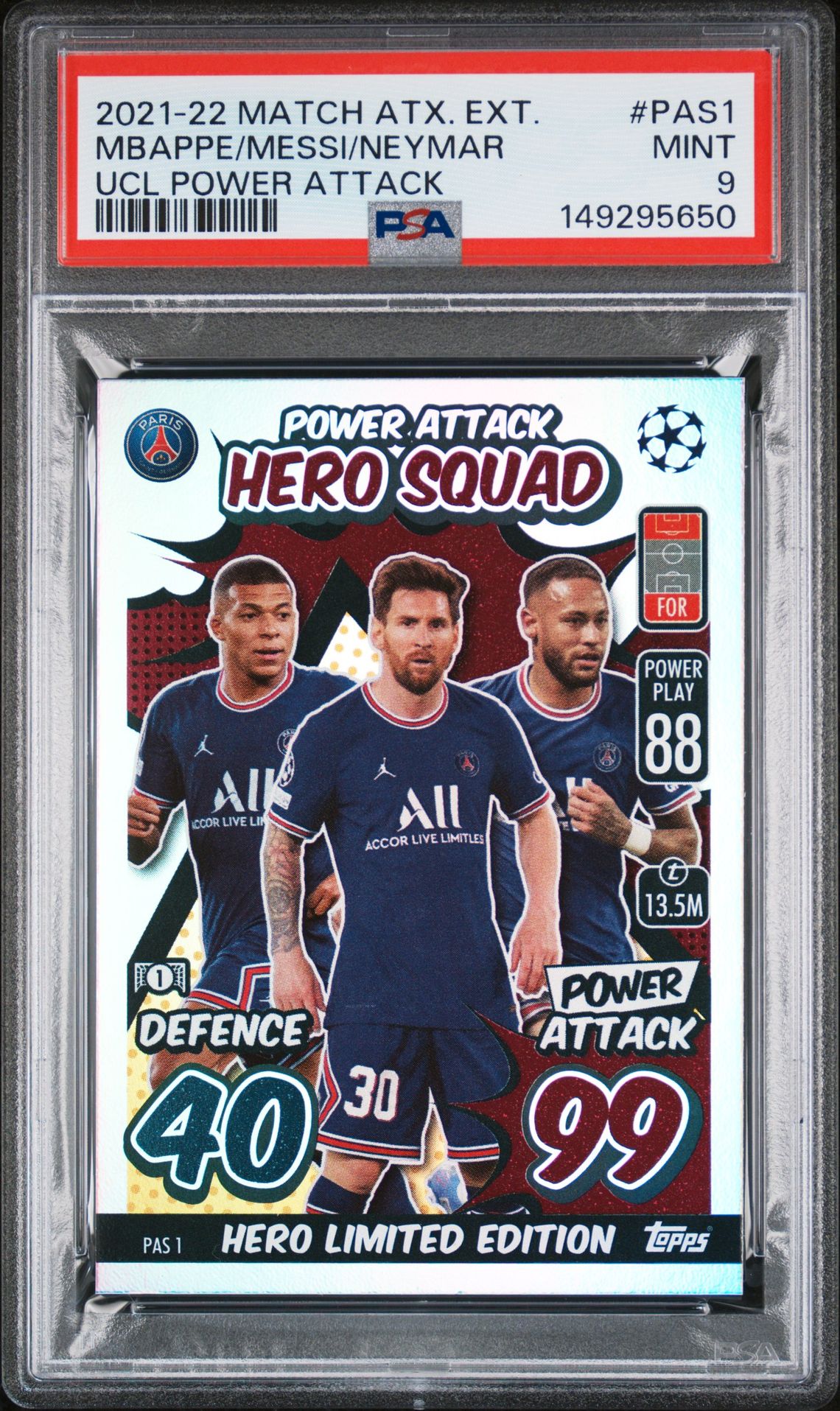 2021-22 Topps Match Attax Extra Uefa Champions League Power Attack Mbappe/Messi/Neymar #Pas1 (Ucl Power Attack) Mint 9 front
