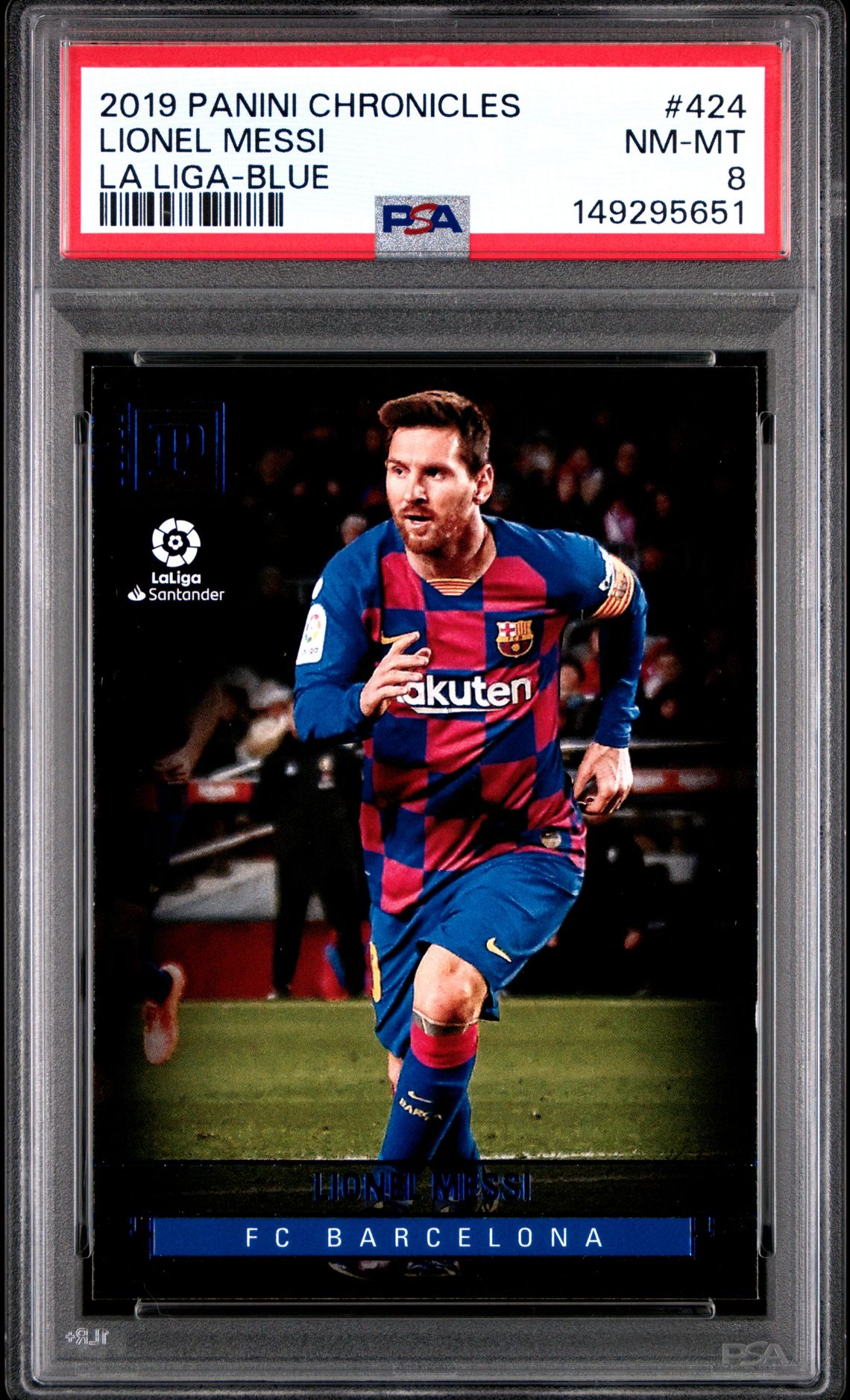 2019 Panini Chronicles Lionel Messi #424 (La Liga-Blue) Nm-Mt 8 front