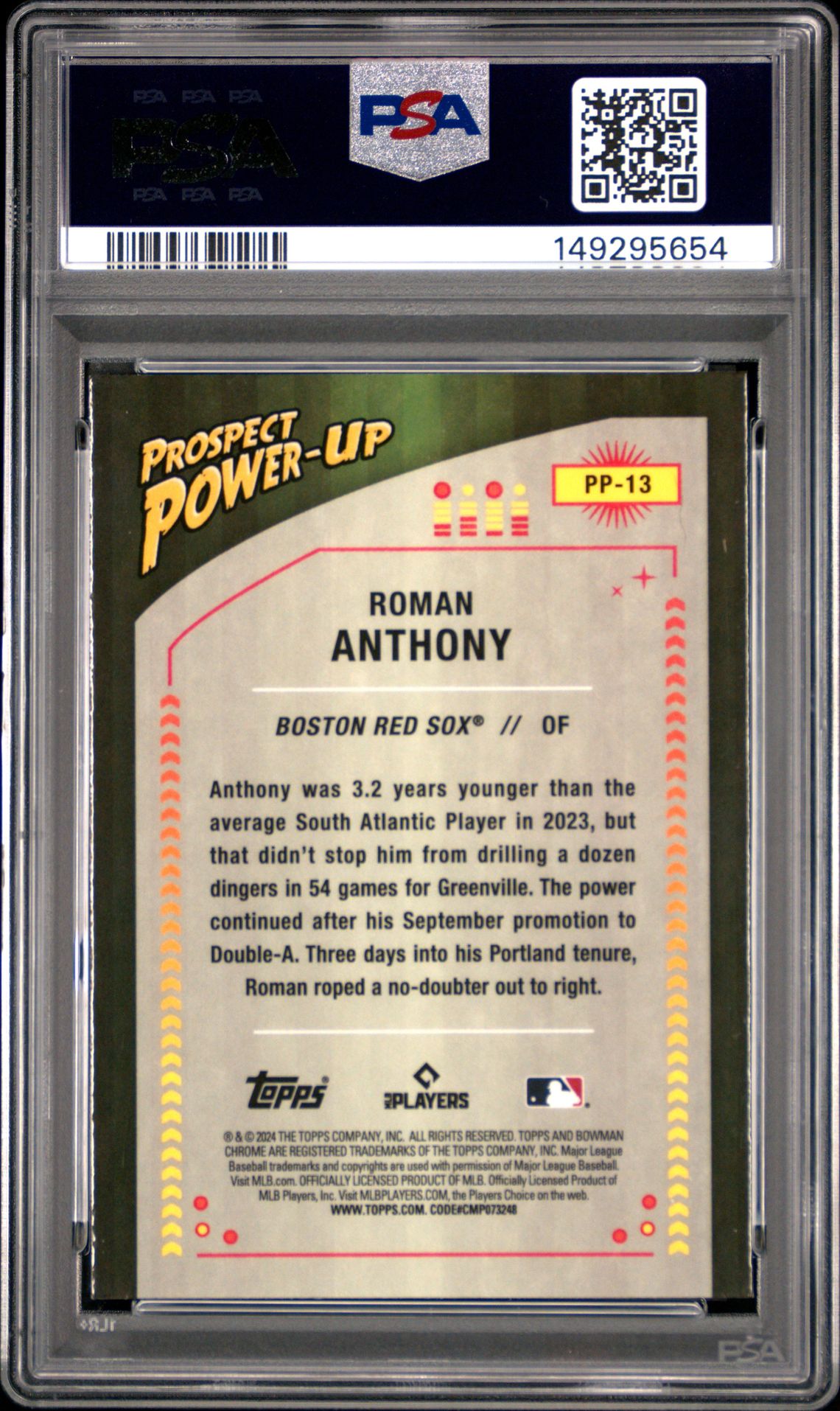 2024 Bowman Prospect Power-Up Roman Anthony #Pp13 Mint 9 back