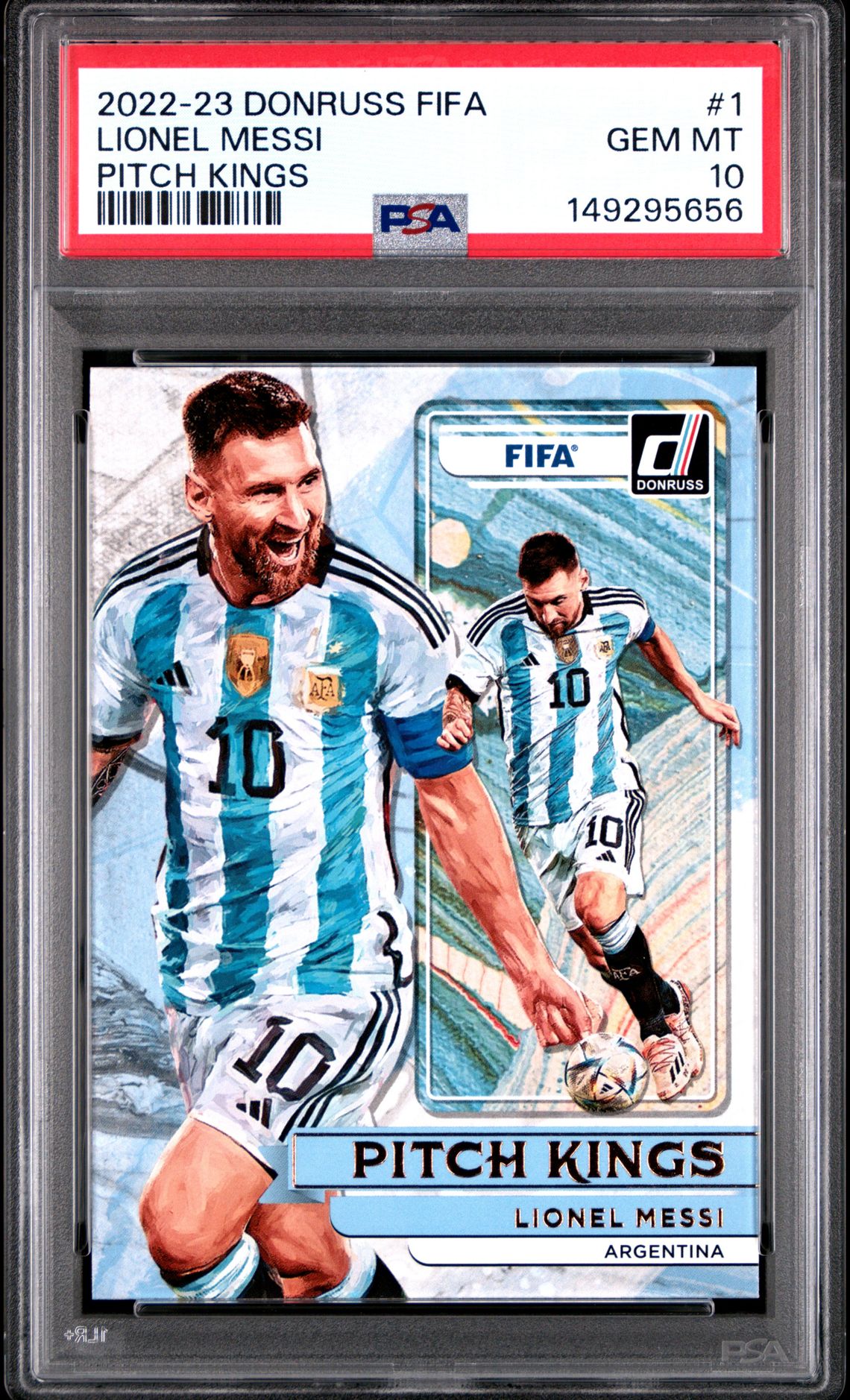 2022 Panini Donruss Fifa Pitch Kings Lionel Messi #1 (Pitch Kings) Gem Mt 10 front