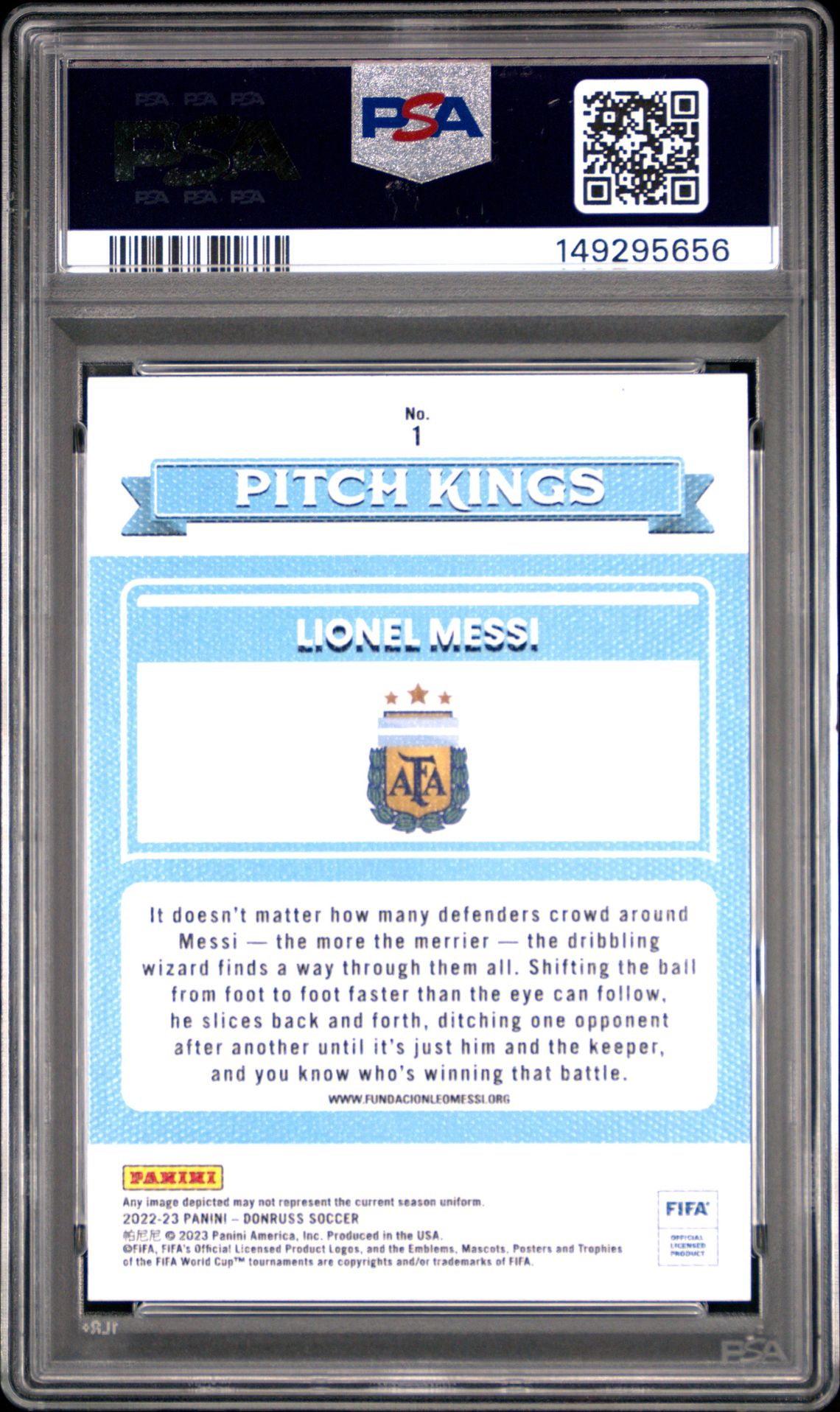 2022 Panini Donruss Fifa Pitch Kings Lionel Messi #1 (Pitch Kings) Gem Mt 10 back