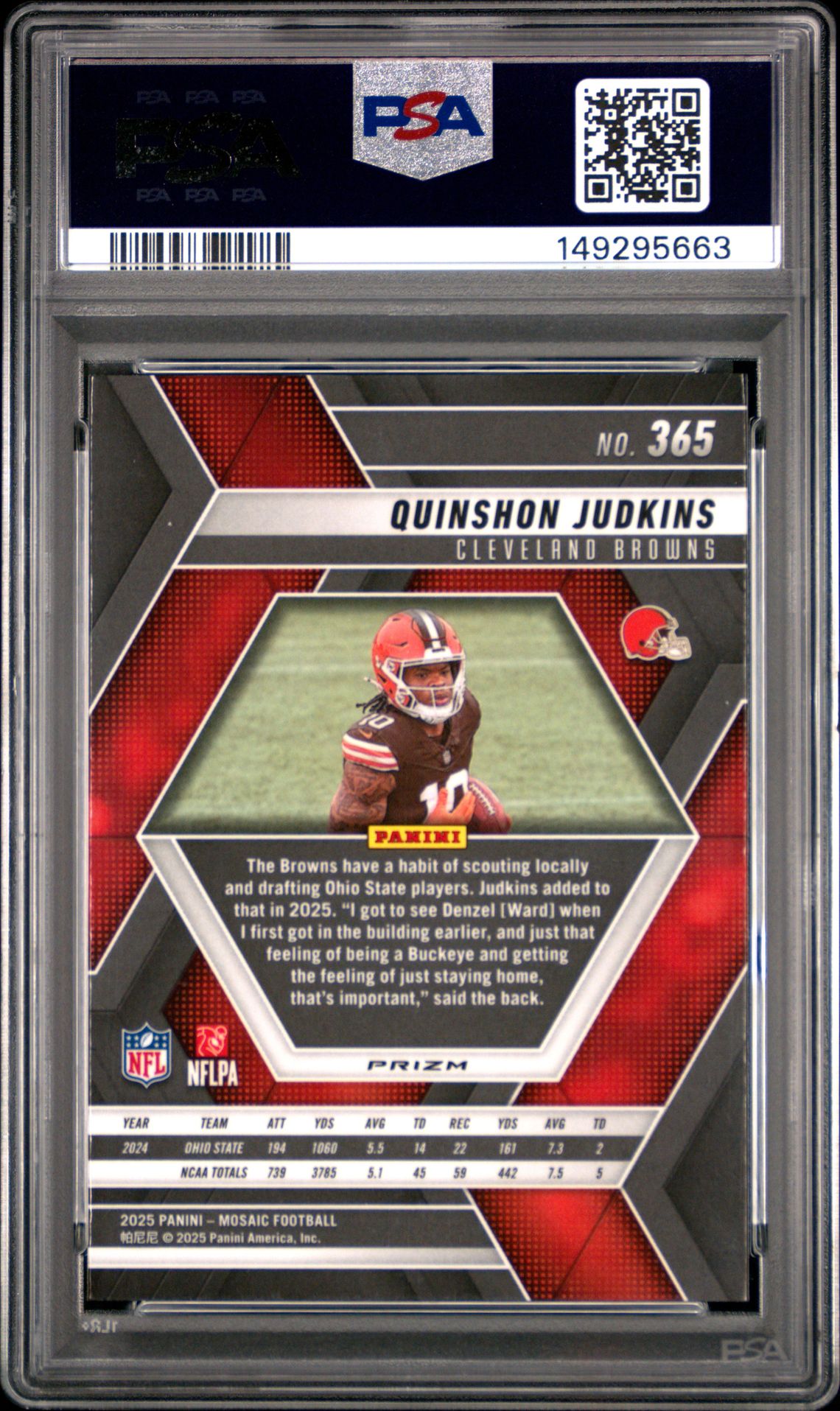 2025 Panini Mosaic Quinshon Judkins #365 (Genesis) Mint 9 back