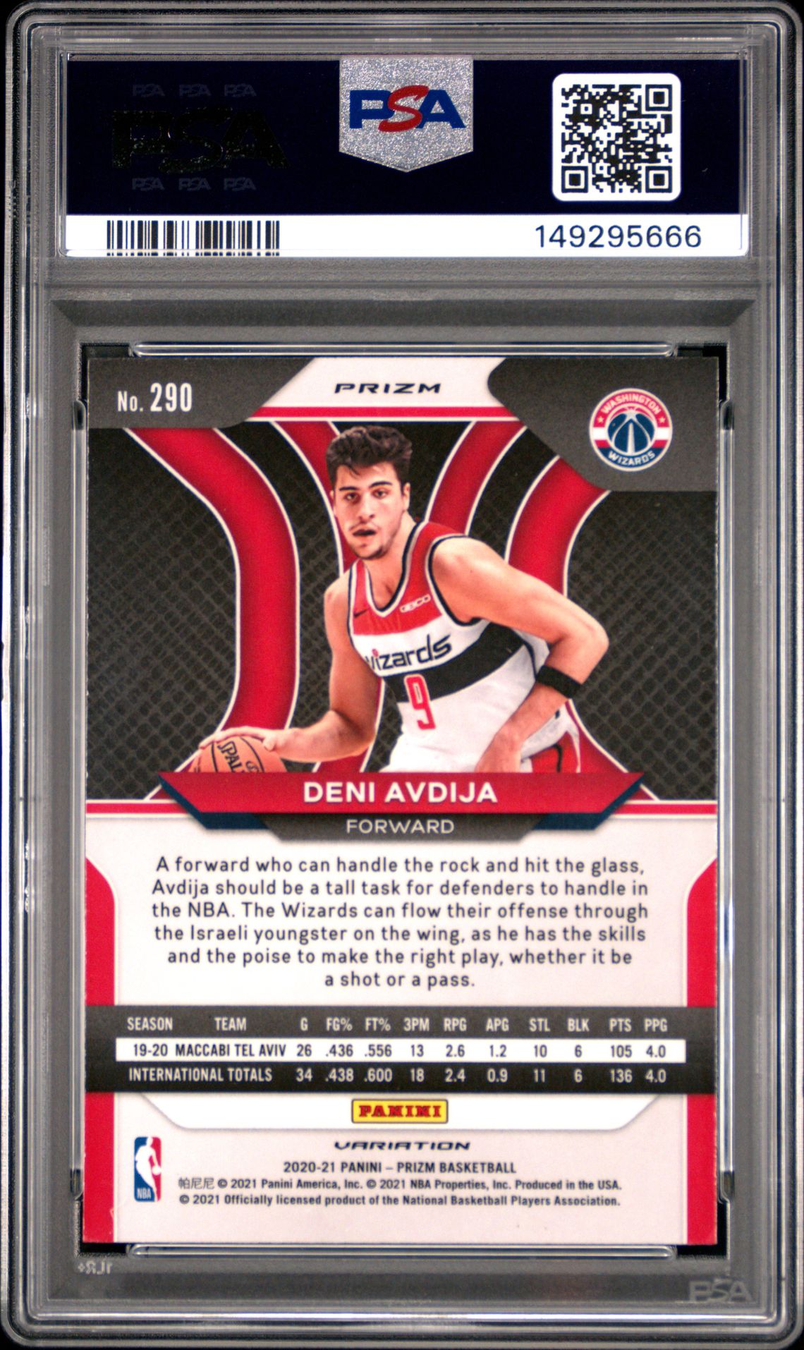 2020 PANINI PRIZM DENI AVDIJA VARIATION-FAST BREAK 290 GEM MT 10 back