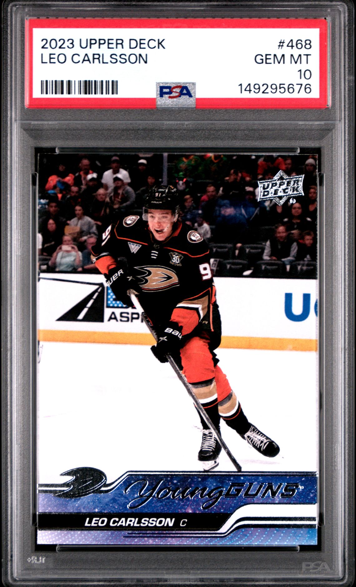 2023 Upper Deck Leo Carlsson #468 Gem Mt 10 front view - PSA graded GEM MT 10