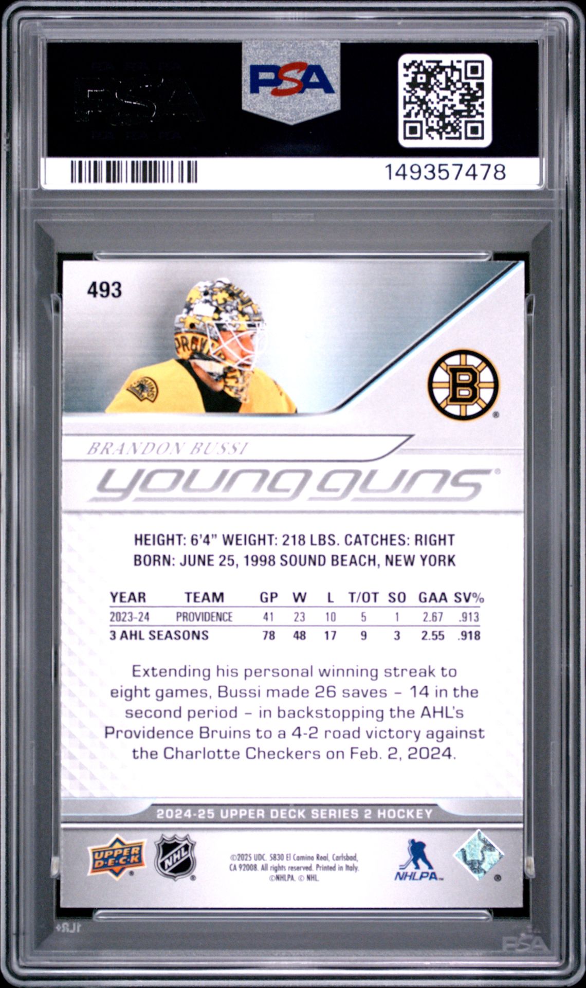2024 Upper Deck Brandon Bussi #493 Mint 9 back