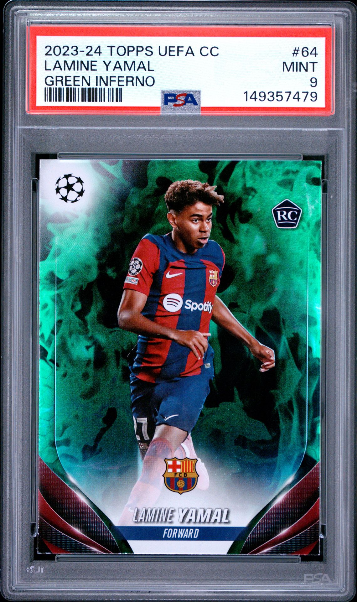 2023-24 Topps Uefa Club Competitions Lamine Yamal #64 (Green Inferno) Mint 9 front