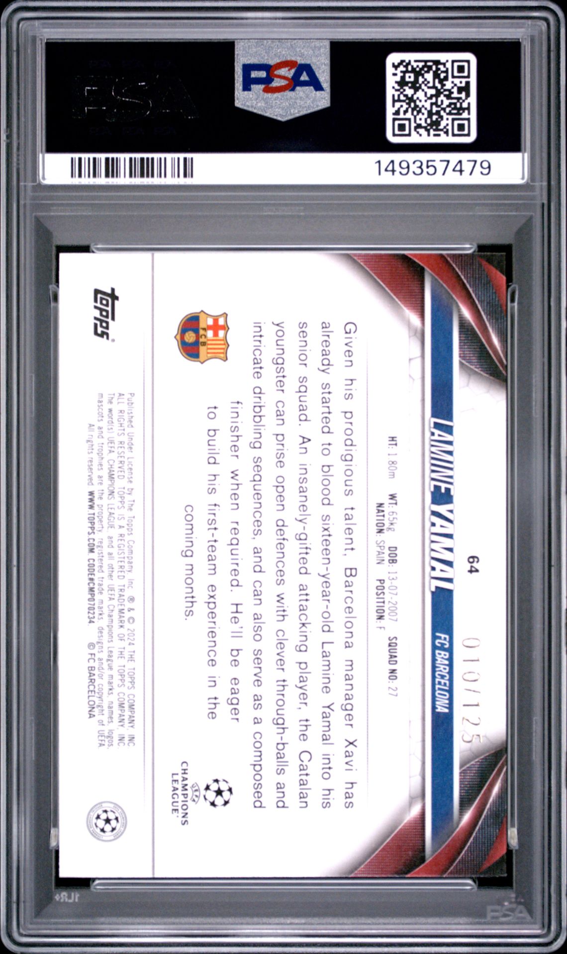 2023-24 Topps Uefa Club Competitions Lamine Yamal #64 (Green Inferno) Mint 9 back