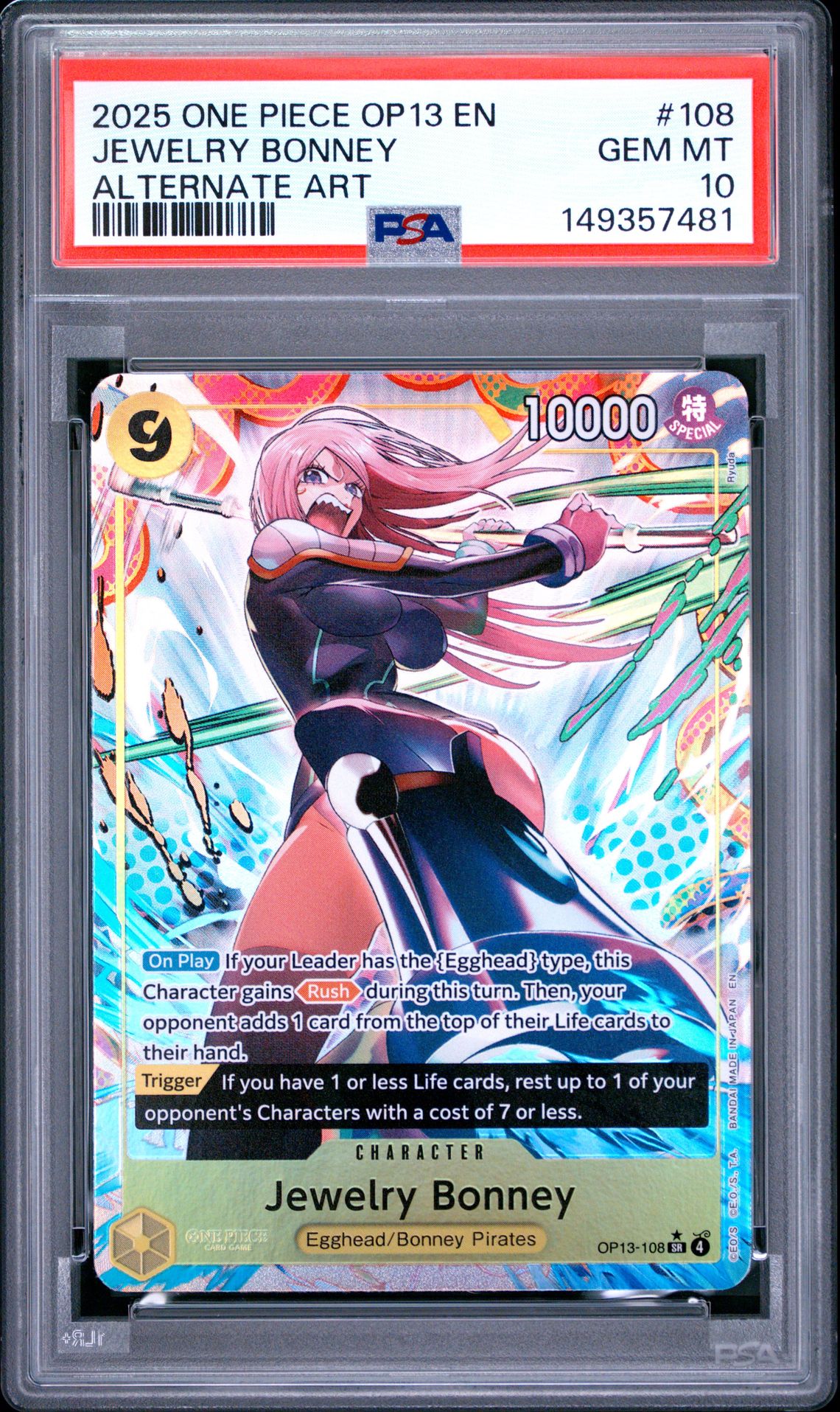 2025 One Piece Op13-Carrying On His Will Jewelry Bonney #108 (Alternate Art) Gem Mt 10 front