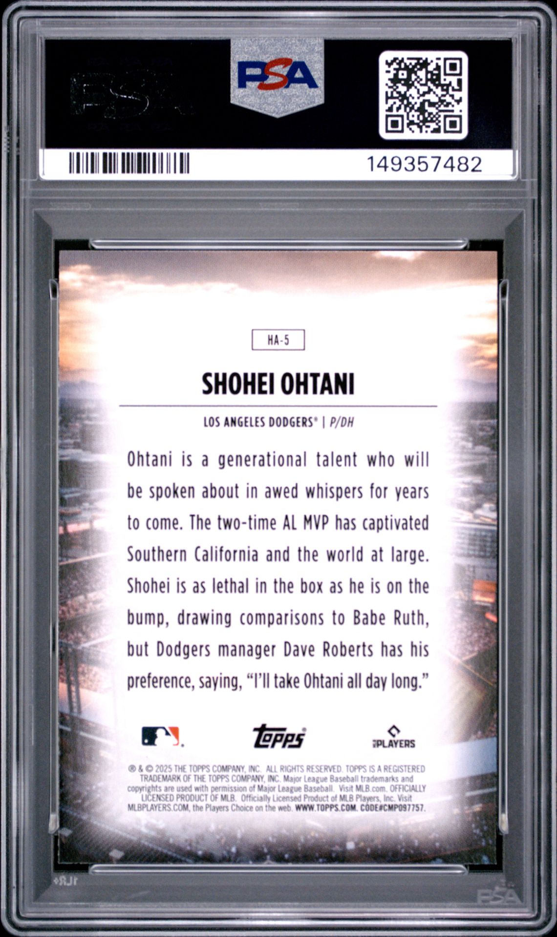 2025 Topps Home Field Advantage Shohei Ohtani #Ha5 Gem Mt 10 back