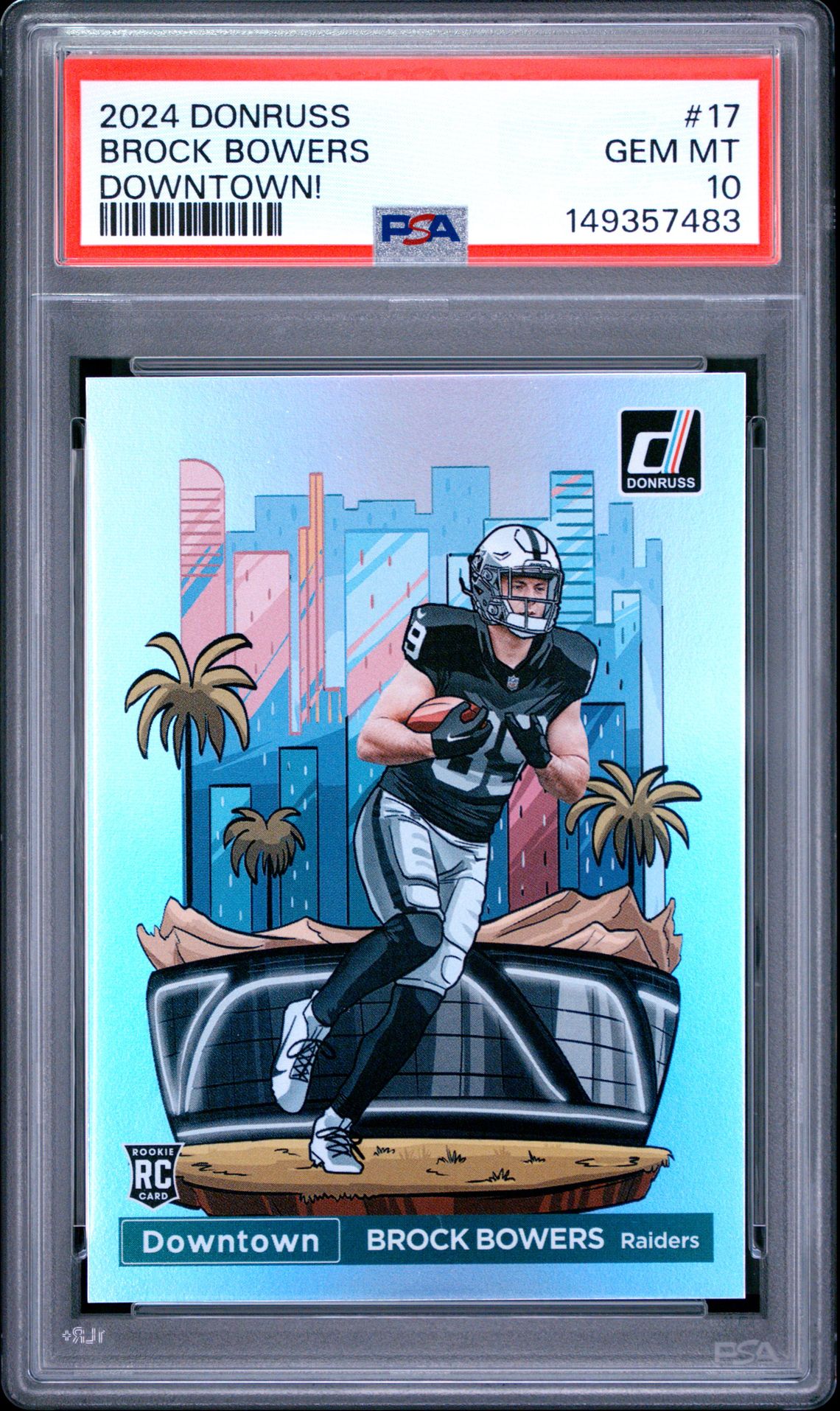 2024 Panini Donruss Downtown! Brock Bowers #17 Gem Mt 10 front view - PSA graded GEM MT 10