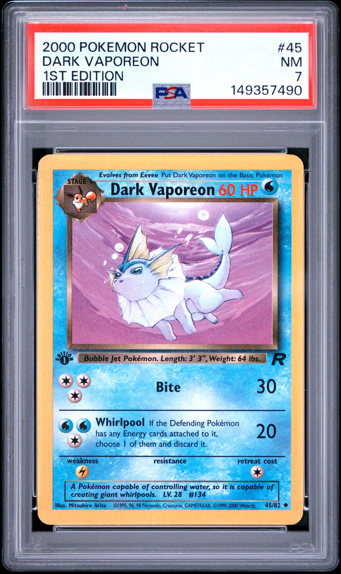 2000 Pokemon Rocket Dark Vaporeon #45 (1St Edition) Nm 7 front