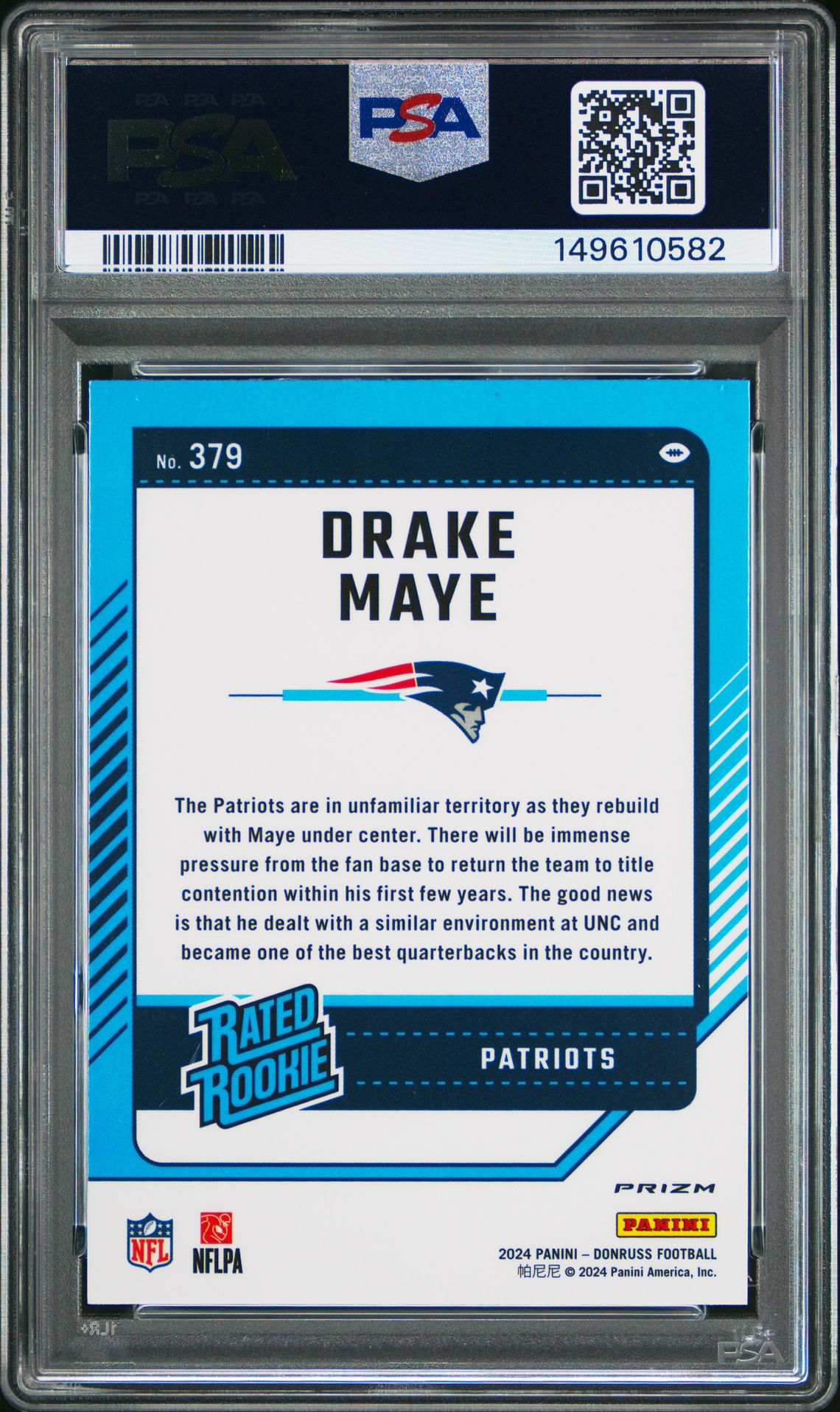 2024 Panini Donruss Drake Maye #379 (Optic Preview-Red Wave) Mint 9 back