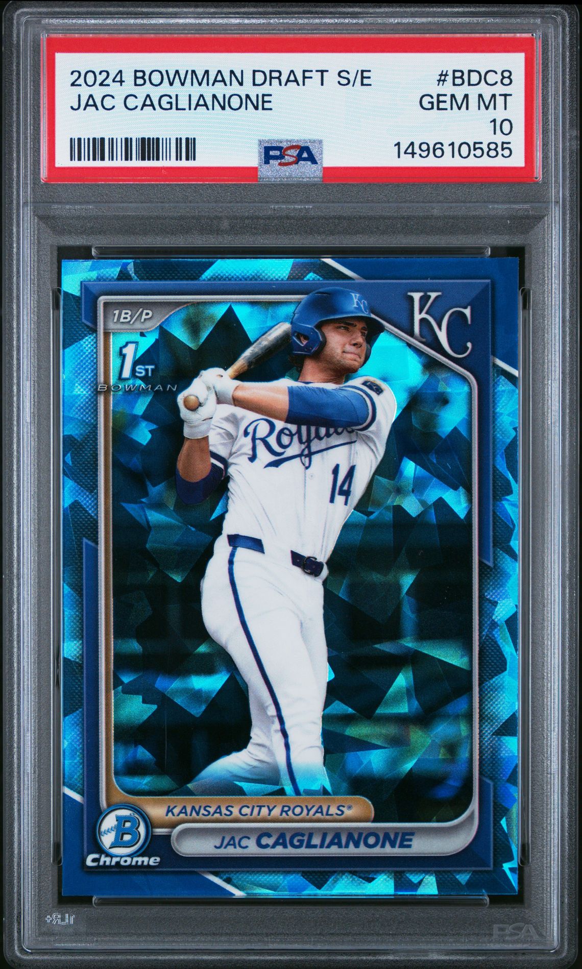 2024 Bowman Draft Sapphire Edition Jac Caglianone #Bdc8 Gem Mt 10 front view - PSA graded GEM MT 10