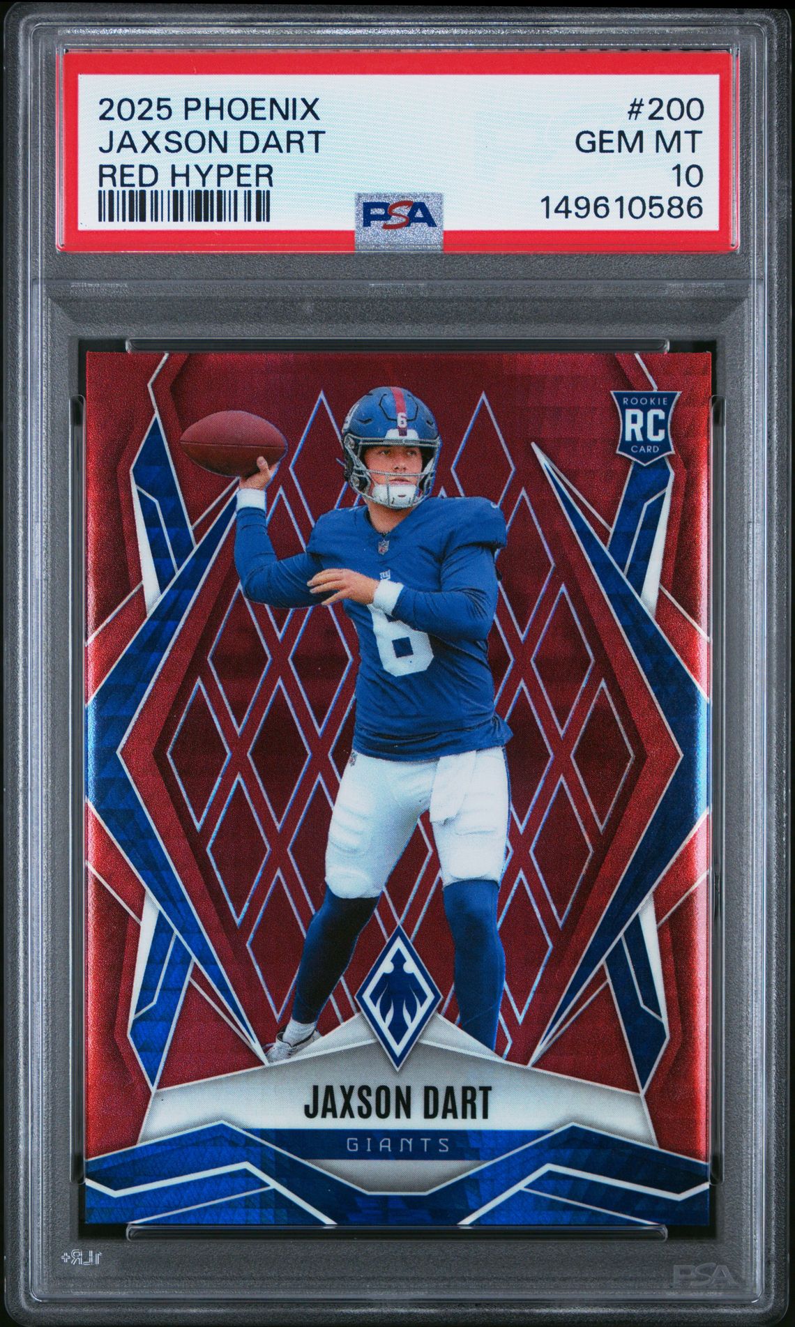 2025 Panini Phoenix Jaxson Dart #200 (Red Hyper) Gem Mt 10 front