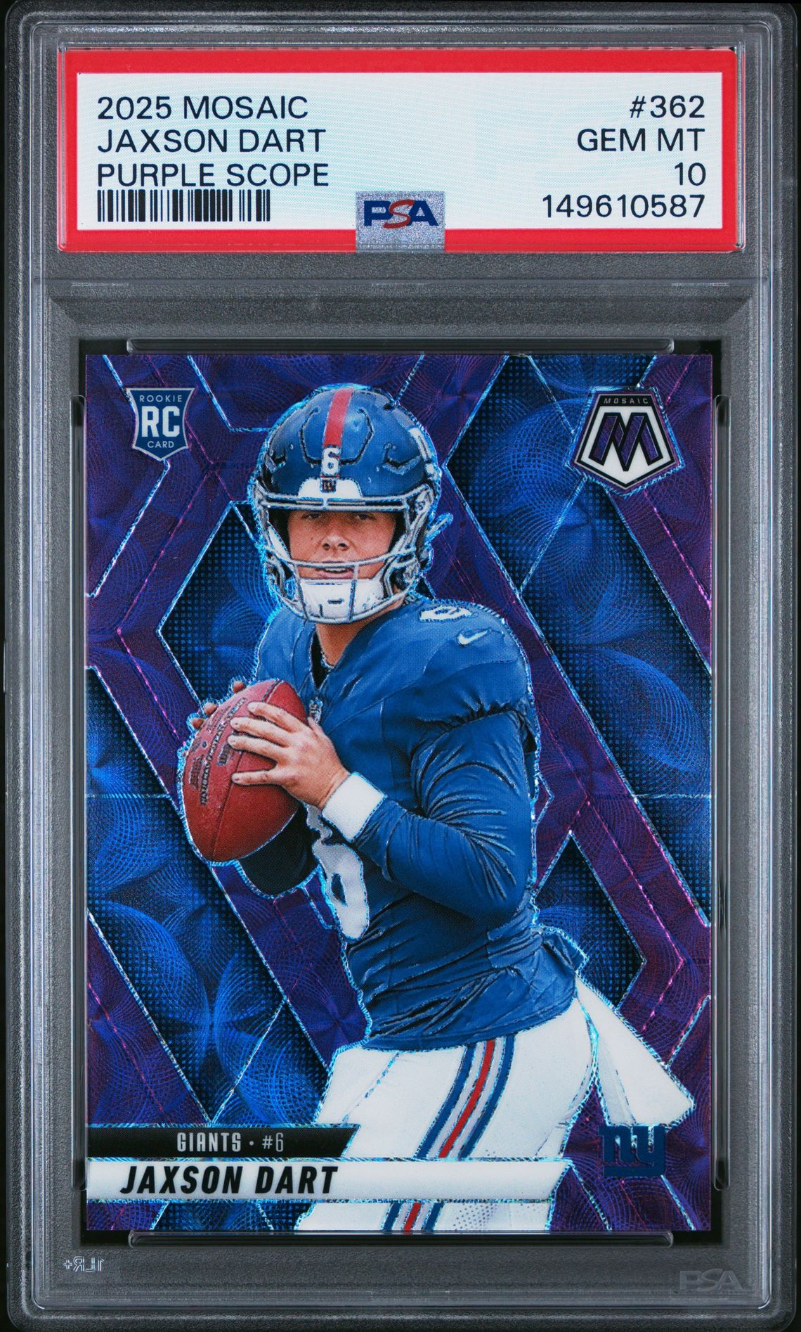 2025 Panini Mosaic Jaxson Dart #362 (Purple Scope) Gem Mt 10 front