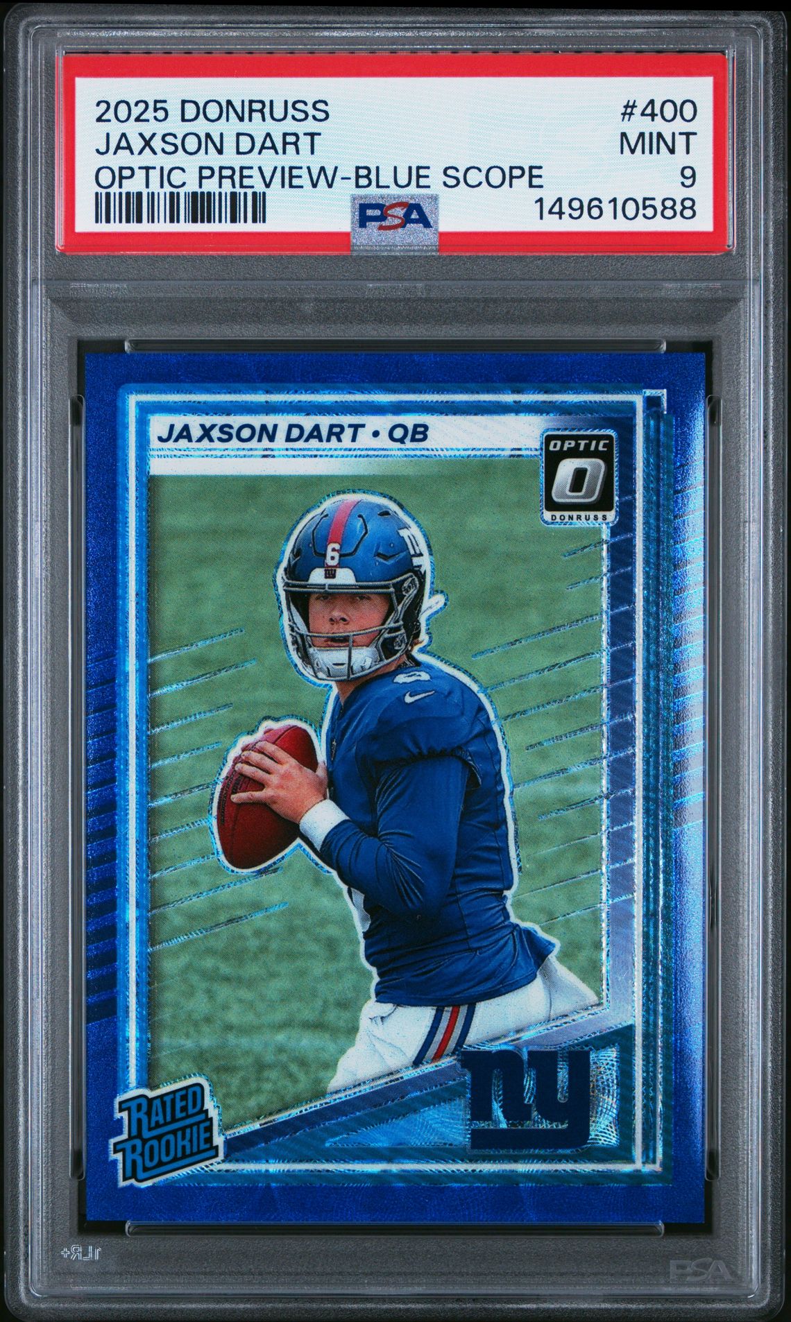 2025 Panini Donruss Jaxson Dart #400 (Optic Preview-Blue Scope) Mint 9 front