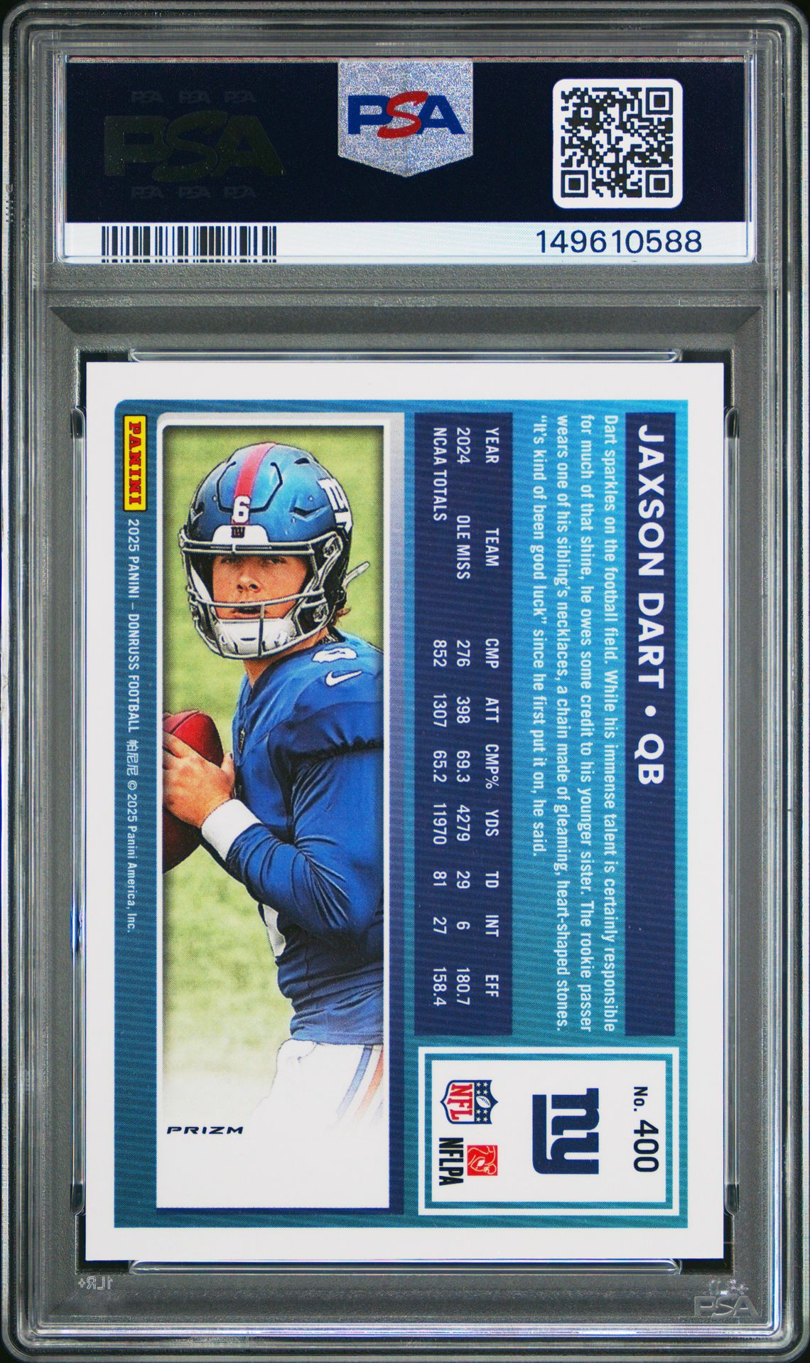 2025 Panini Donruss Jaxson Dart #400 (Optic Preview-Blue Scope) Mint 9 back