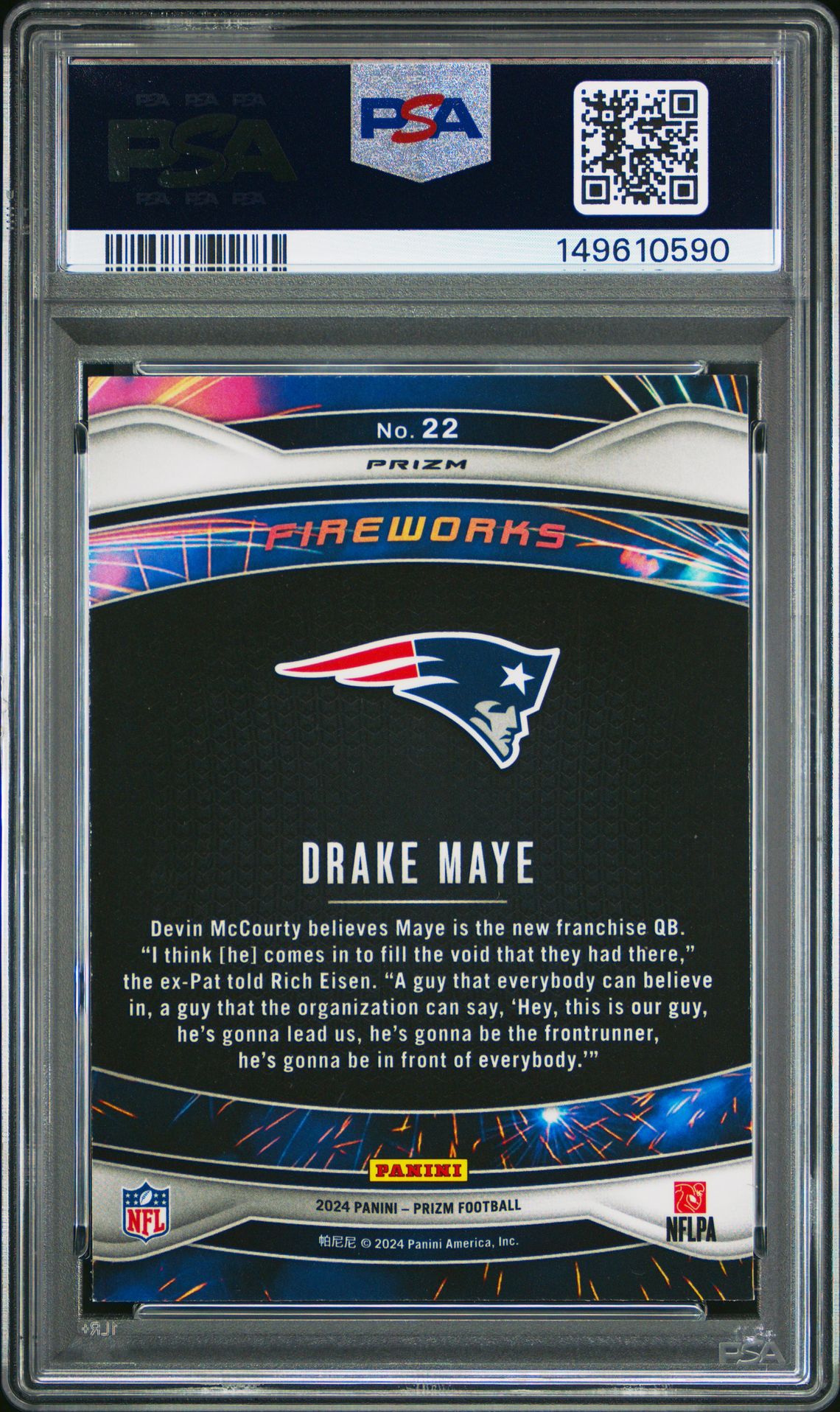 2024 Panini Prizm Fireworks Drake Maye #22 (Fireworks-Green Wave) Mint 9 back