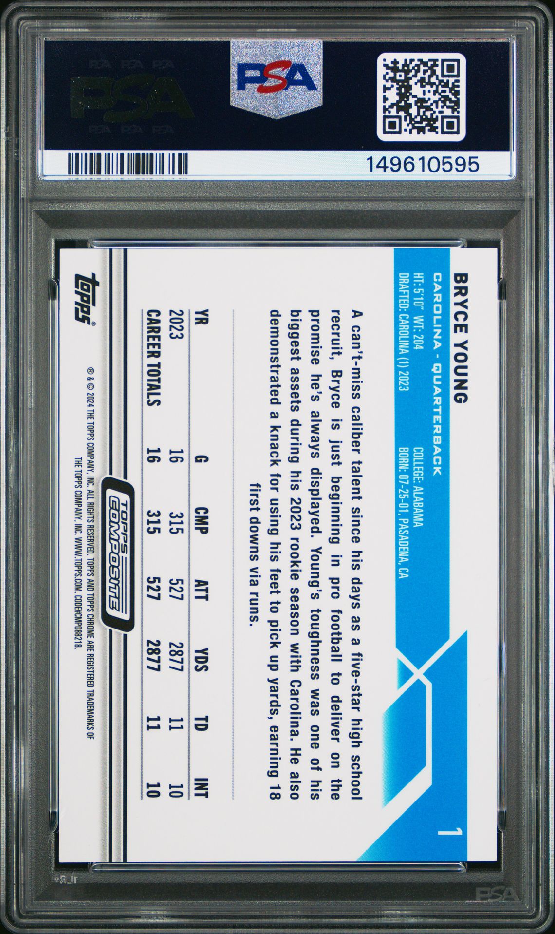 2023 Topps Composite Bryce Young #1 (Gold Geometric) Mint 9 back