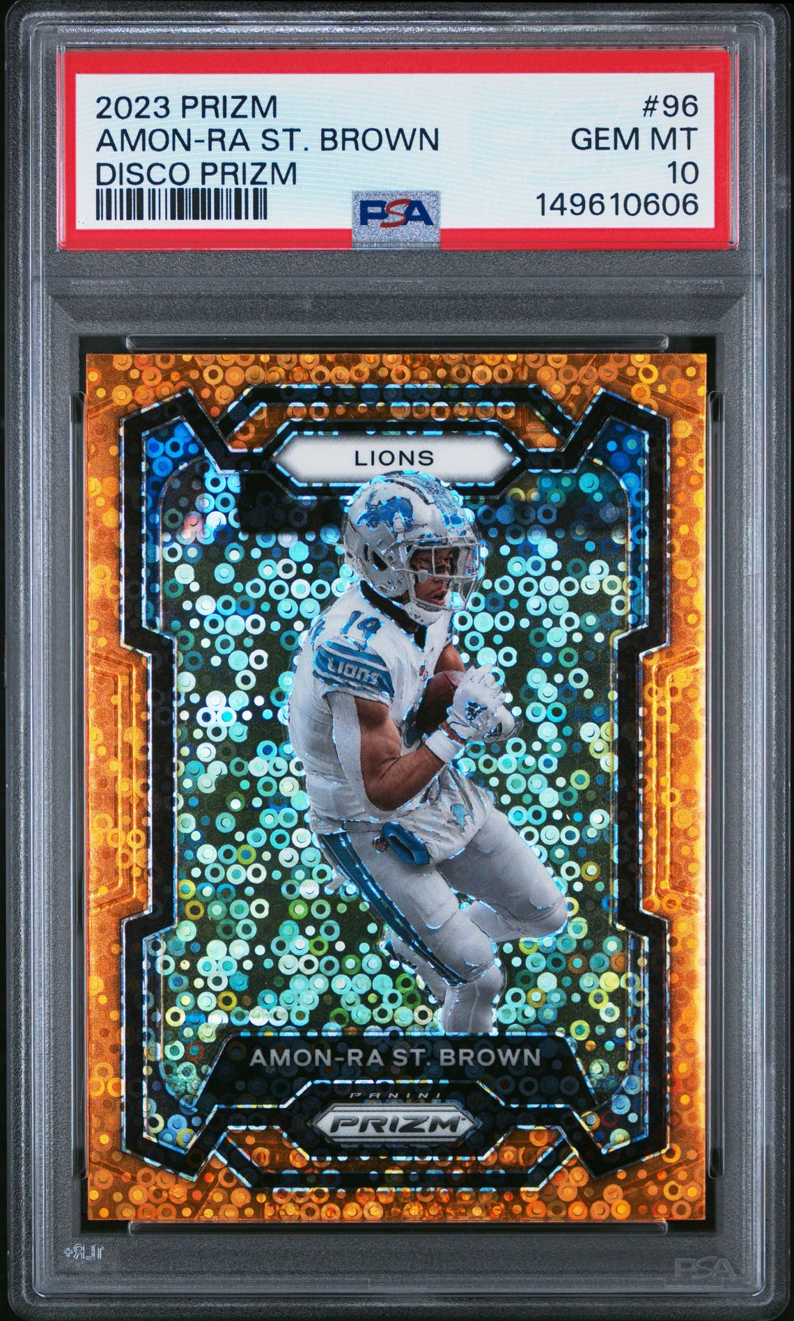 2023 Panini Prizm Amon-Ra St. Brown #96 (Disco Prizm) Gem Mt 10 front