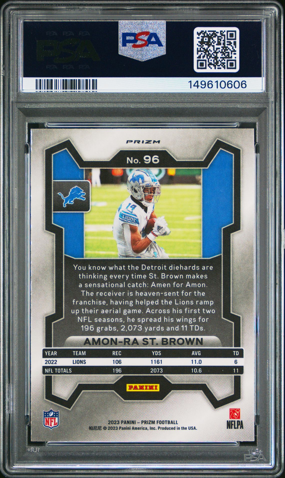 2023 Panini Prizm Amon-Ra St. Brown #96 (Disco Prizm) Gem Mt 10 back