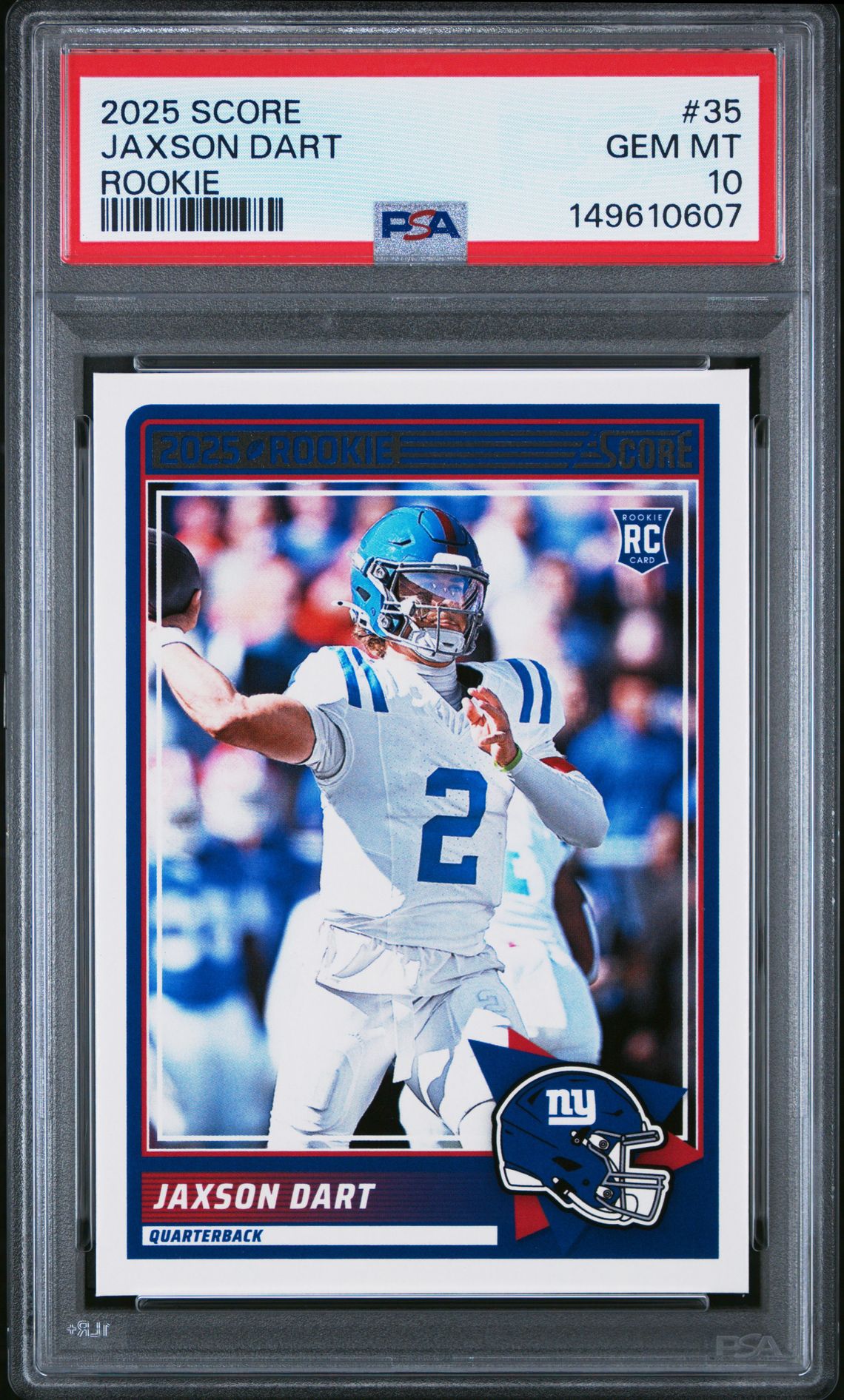 2025 Panini Score Jaxson Dart #35 (Rookie) Gem Mt 10 front